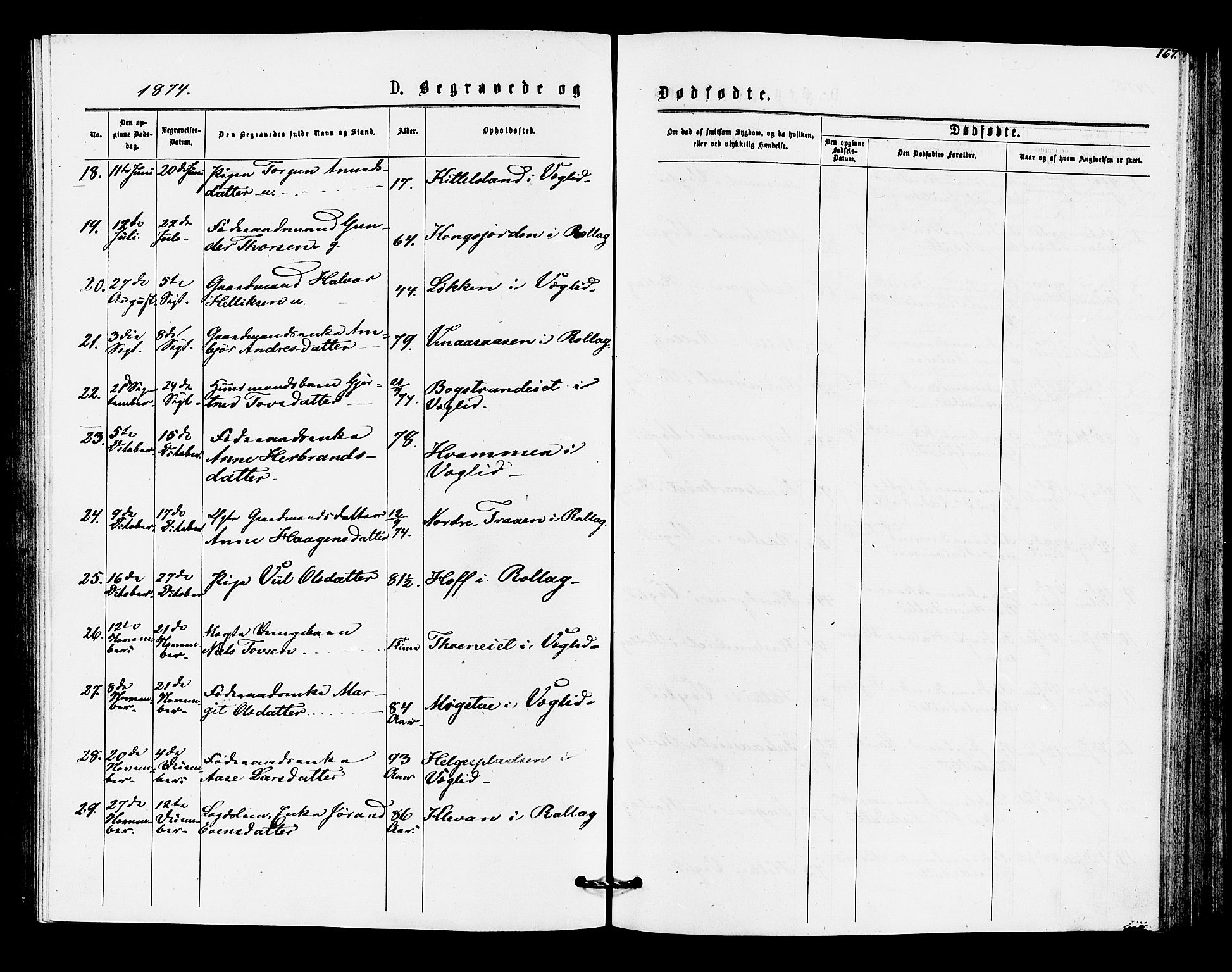 Rollag kirkebøker, AV/SAKO-A-240/F/Fa/L0010: Parish register (official) no. I 10, 1874-1877, p. 167