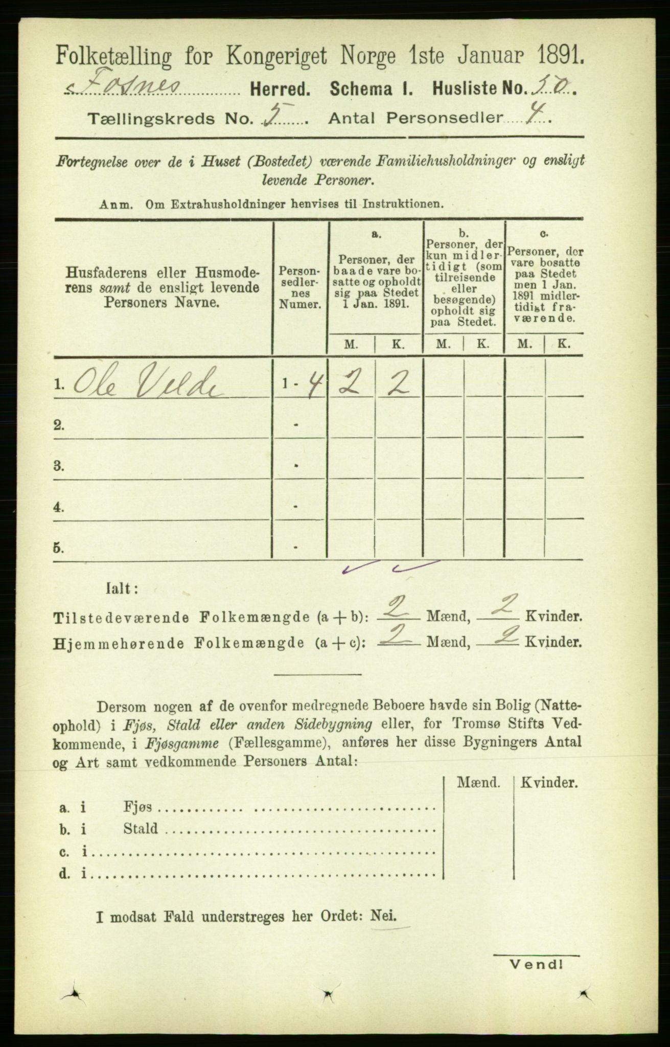 RA, 1891 census for 1748 Fosnes, 1891, p. 1942