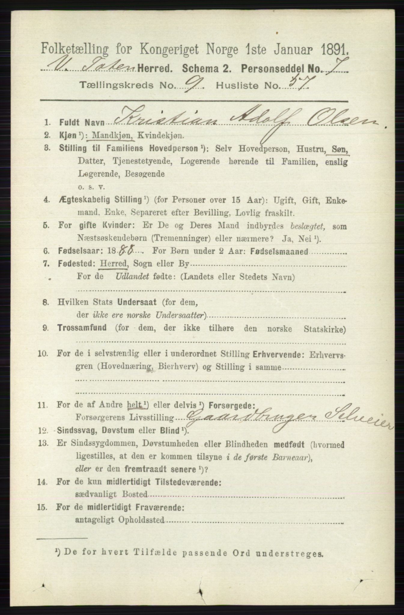 RA, 1891 census for 0529 Vestre Toten, 1891, p. 5912