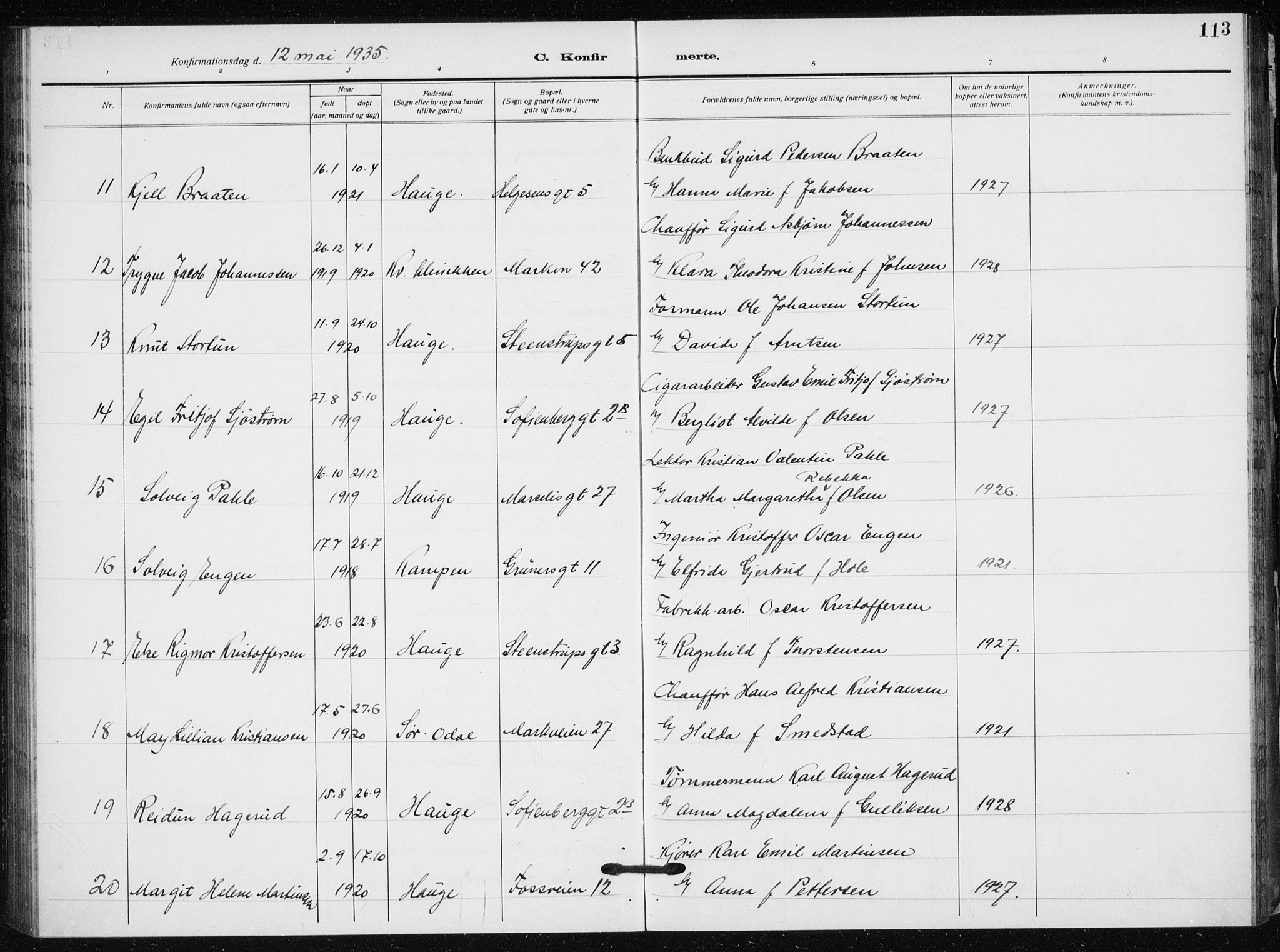 Hauge prestekontor Kirkebøker, SAO/A-10849/F/Fa/L0002: Parish register (official) no. 2, 1917-1938, p. 113