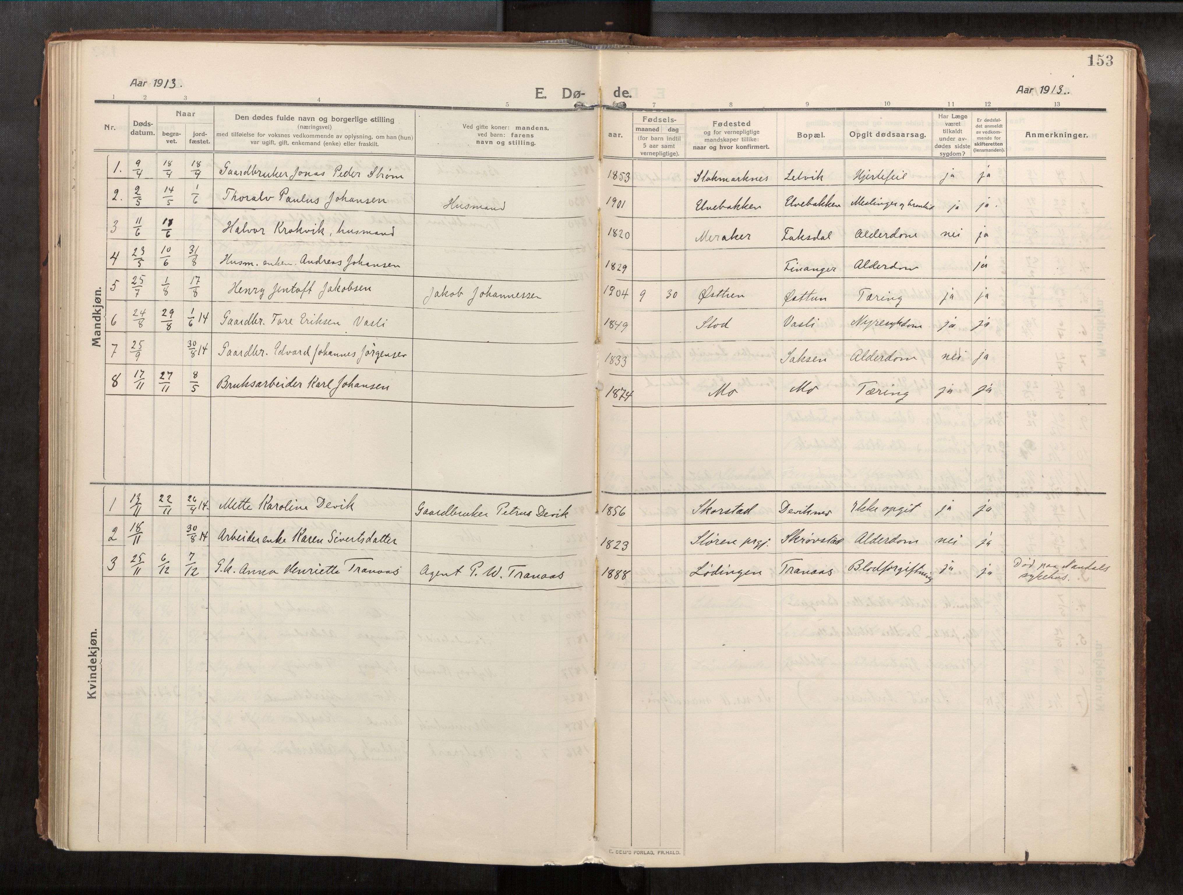 Ministerialprotokoller, klokkerbøker og fødselsregistre - Nord-Trøndelag, SAT/A-1458/773/L0624a: Parish register (official) no. 773A16, 1910-1936, p. 153