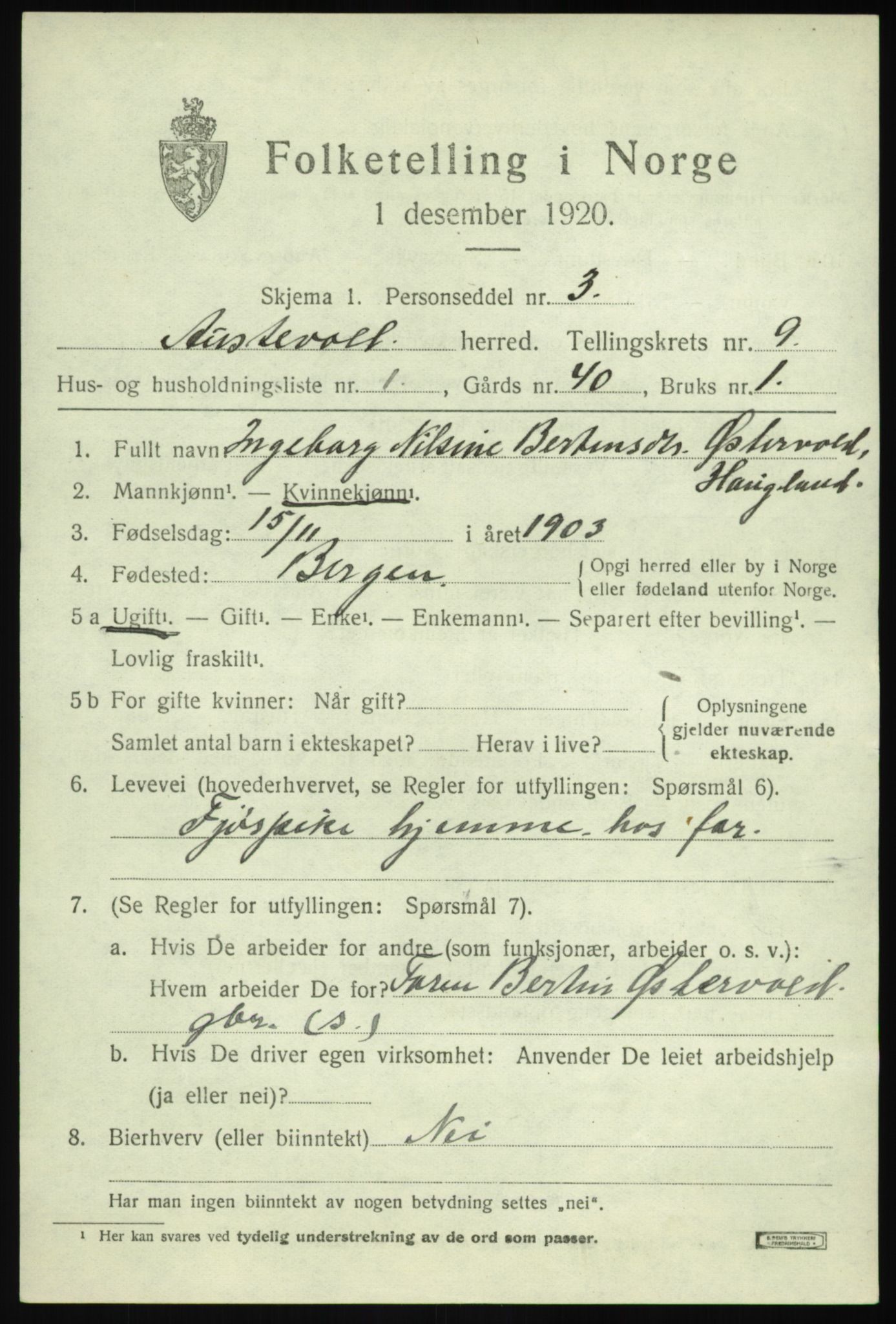 SAB, 1920 census for Austevoll, 1920, p. 4730