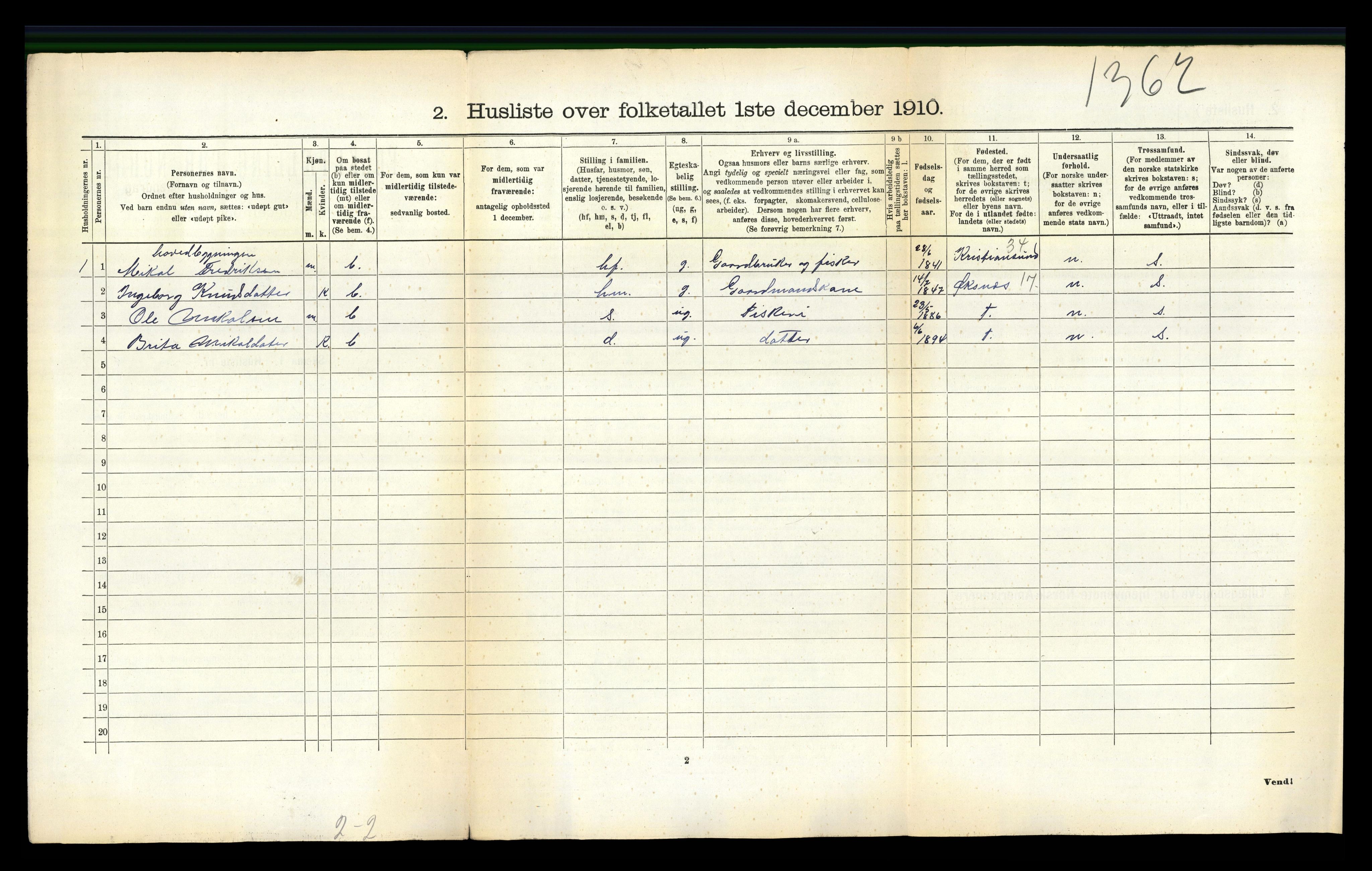 RA, 1910 census for Hadsel, 1910, p. 2290