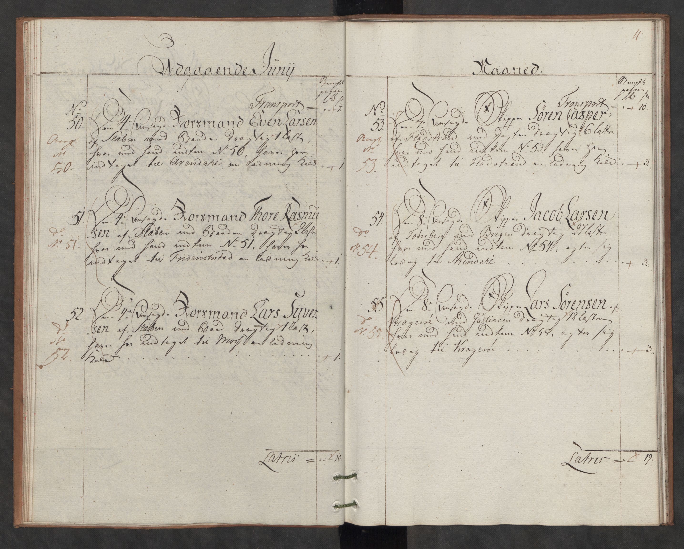 Generaltollkammeret, tollregnskaper, AV/RA-EA-5490/R06/L0166/0002: Tollregnskaper Kristiania / Utgående hovedtollbok Slependen, 1786, p. 10b-11a