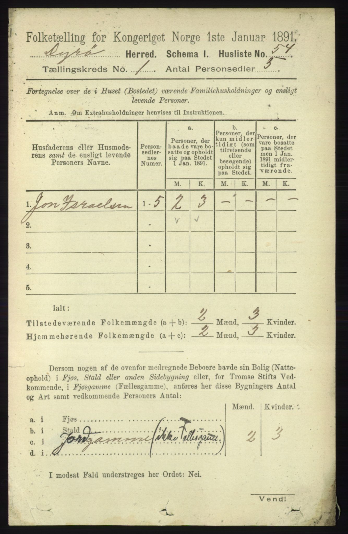 RA, 1891 census for 1926 Dyrøy, 1891, p. 69