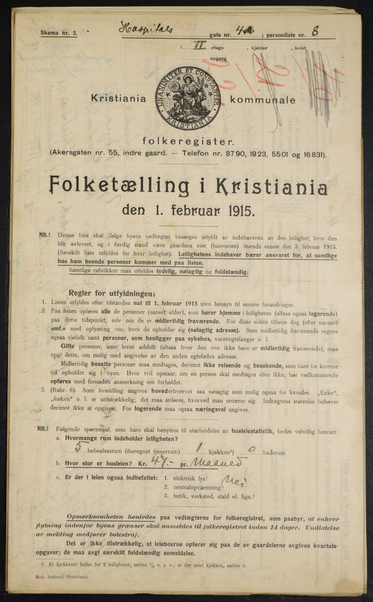 OBA, Municipal Census 1915 for Kristiania, 1915, p. 41008