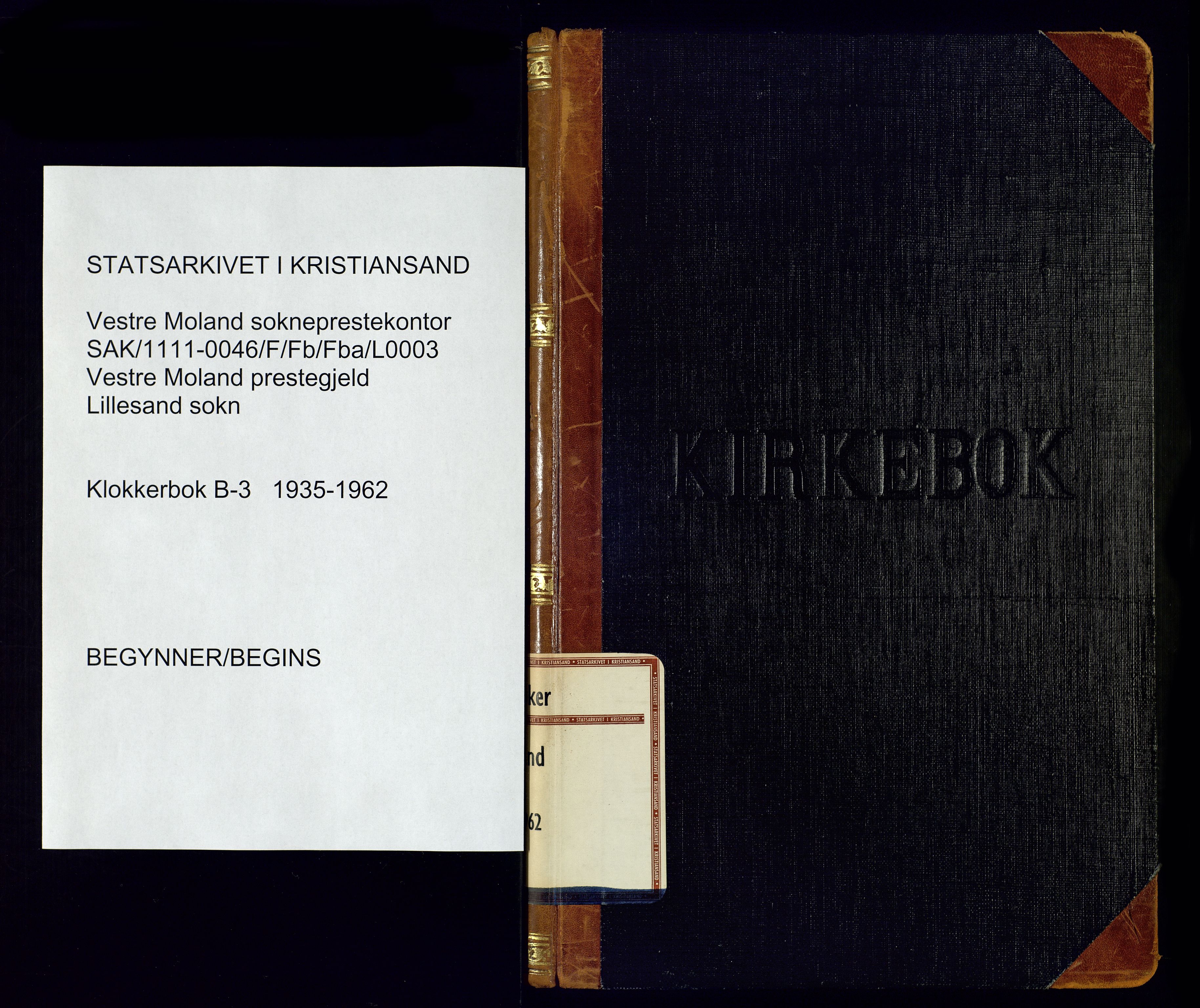 Vestre Moland sokneprestkontor, SAK/1111-0046/F/Fb/Fba/L0003: Parish register (copy) no. B-3, 1935-1962