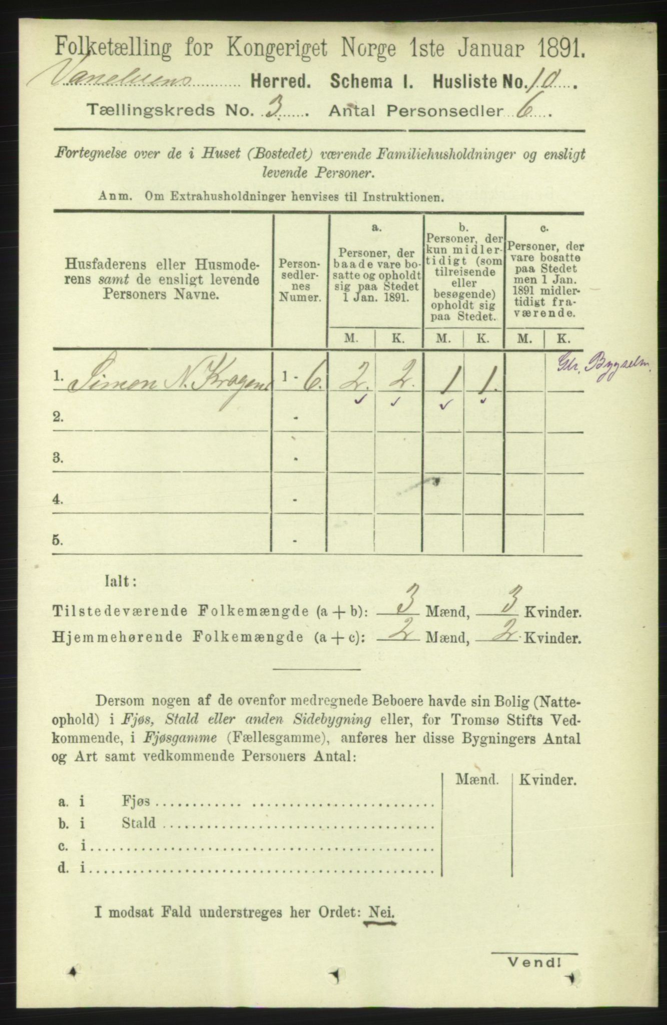 RA, 1891 census for 1511 Vanylven, 1891, p. 1184