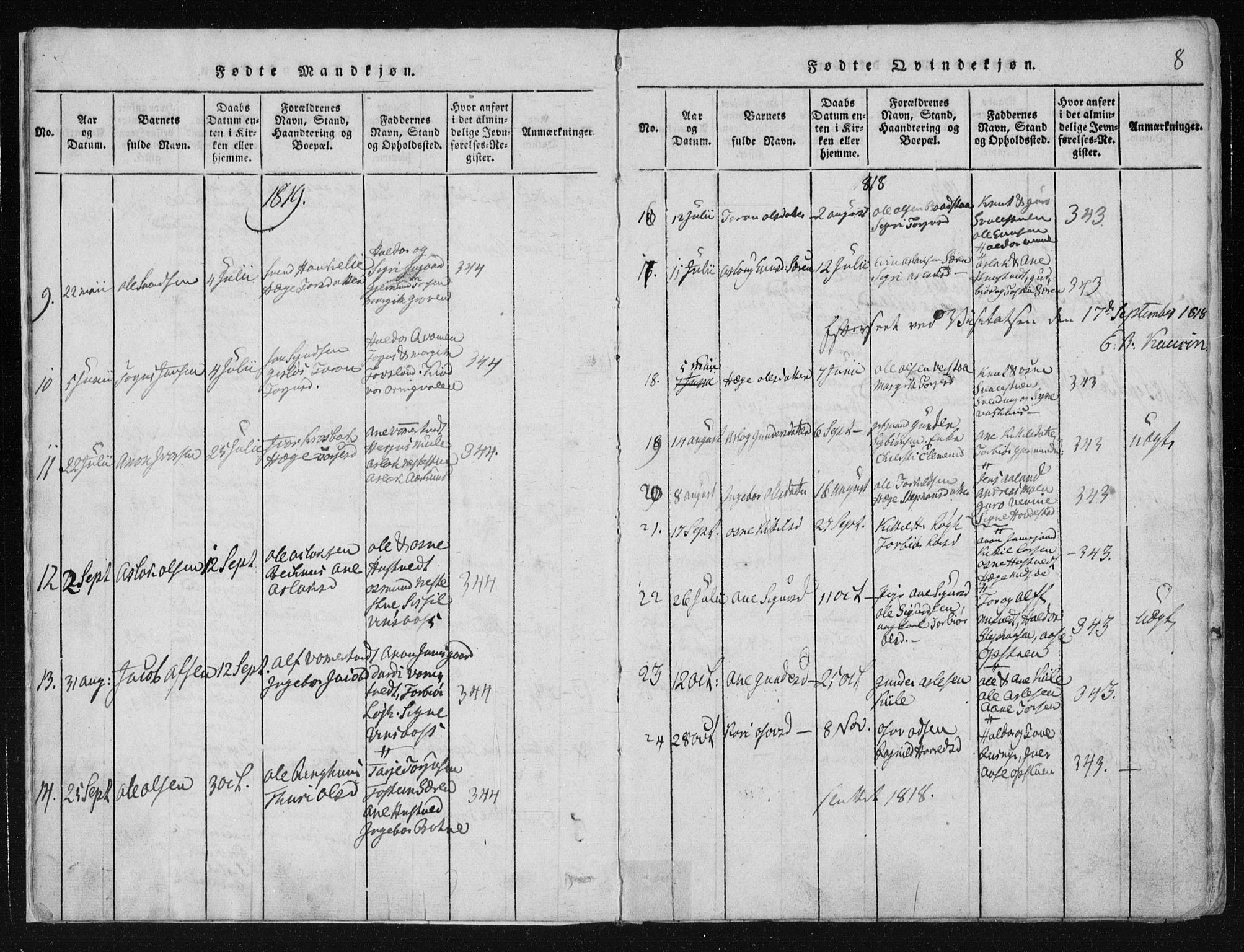 Vinje kirkebøker, SAKO/A-312/F/Fa/L0003: Parish register (official) no. I 3, 1814-1843, p. 8
