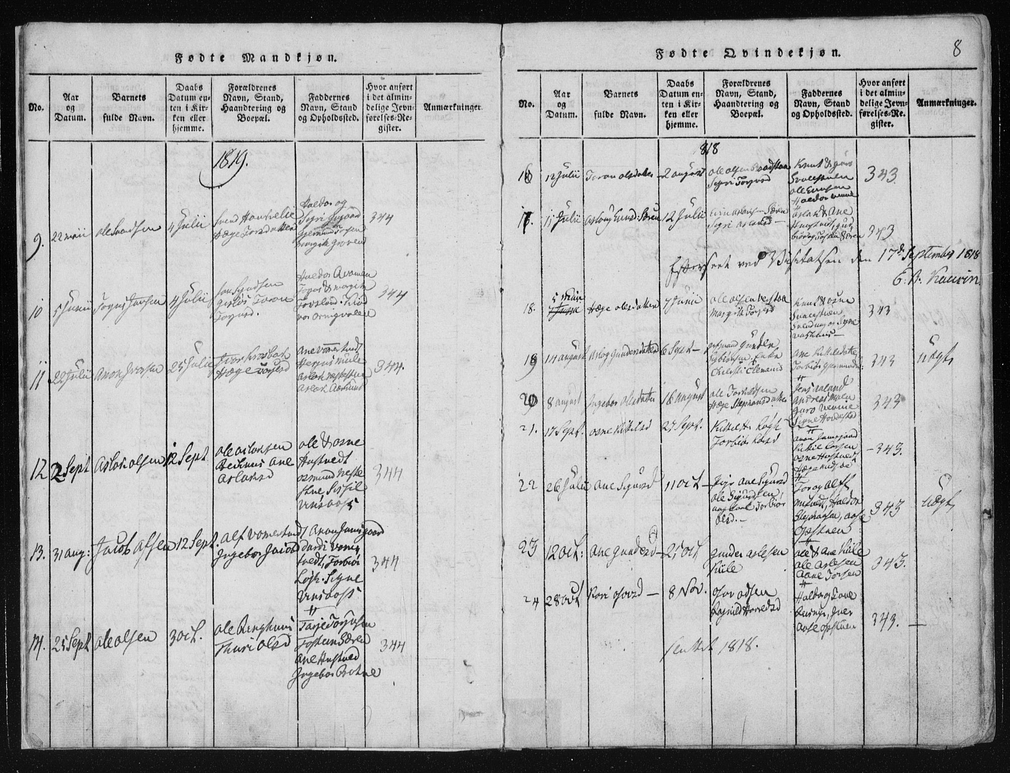 Vinje kirkebøker, AV/SAKO-A-312/F/Fa/L0003: Parish register (official) no. I 3, 1814-1843, p. 8