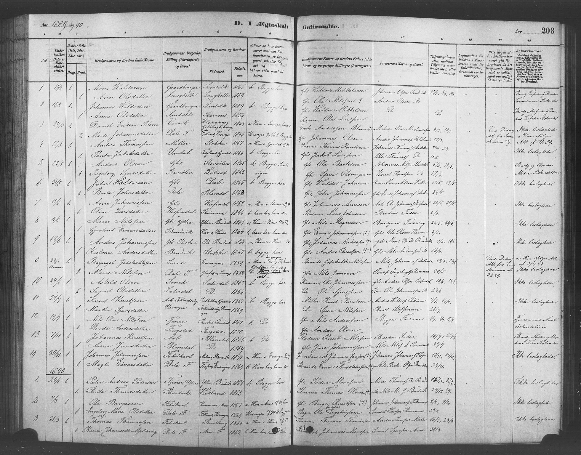 Bruvik Sokneprestembete, SAB/A-74701/H/Hab: Parish register (copy) no. A 1, 1878-1907, p. 203