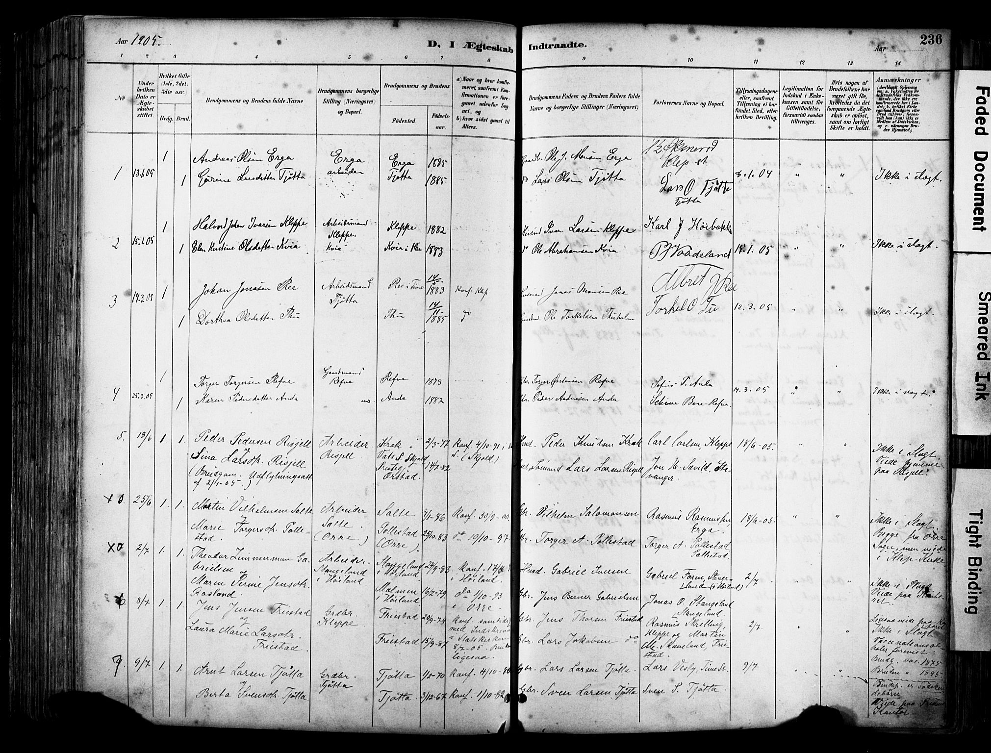 Klepp sokneprestkontor, SAST/A-101803/001/3/30BA/L0009: Parish register (official) no. A 7, 1886-1915, p. 236