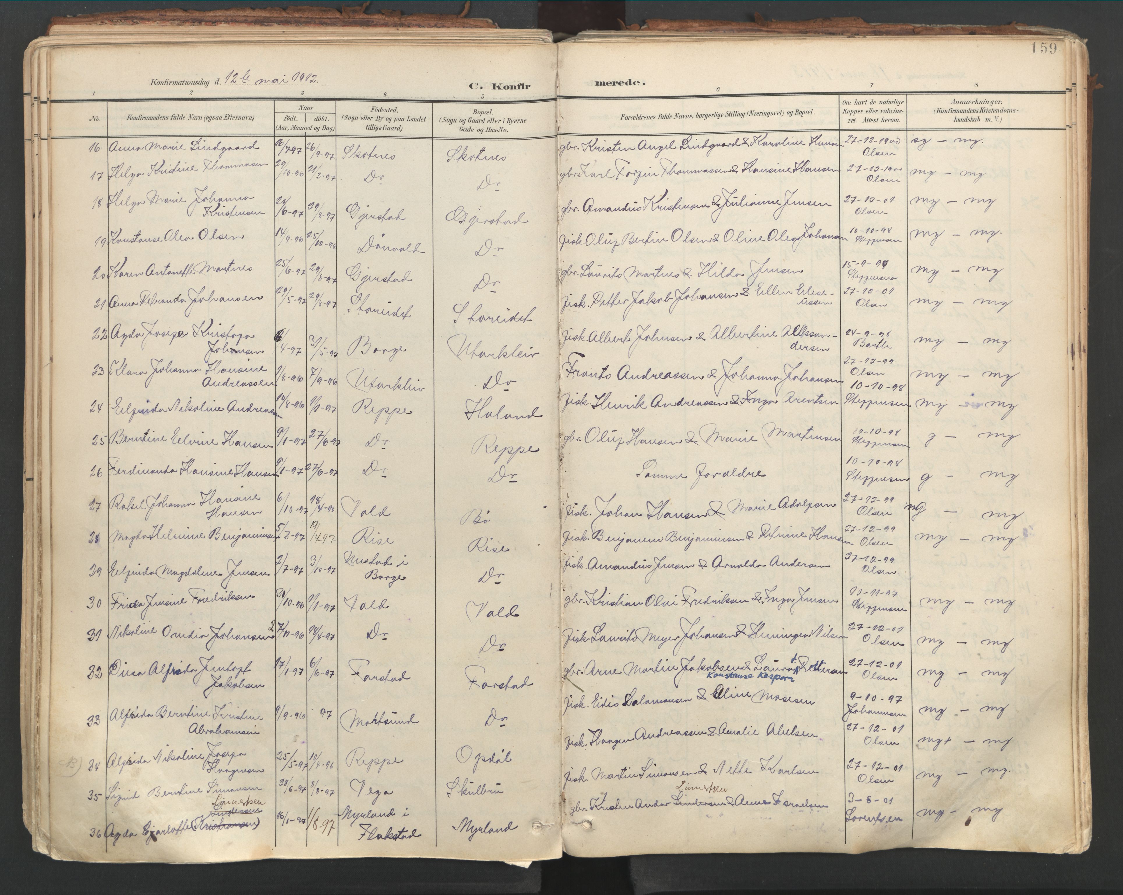 Ministerialprotokoller, klokkerbøker og fødselsregistre - Nordland, AV/SAT-A-1459/881/L1154: Parish register (official) no. 881A07, 1907-1918, p. 159