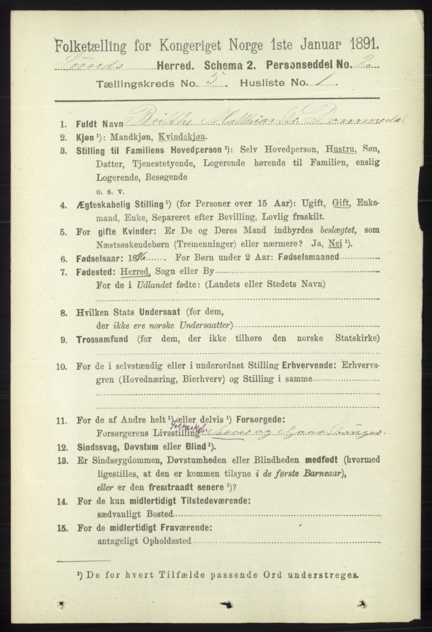 RA, 1891 census for 1245 Sund, 1891, p. 2369