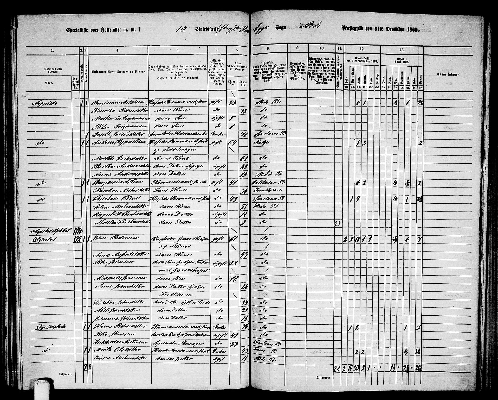 RA, 1865 census for Stod, 1865, p. 140