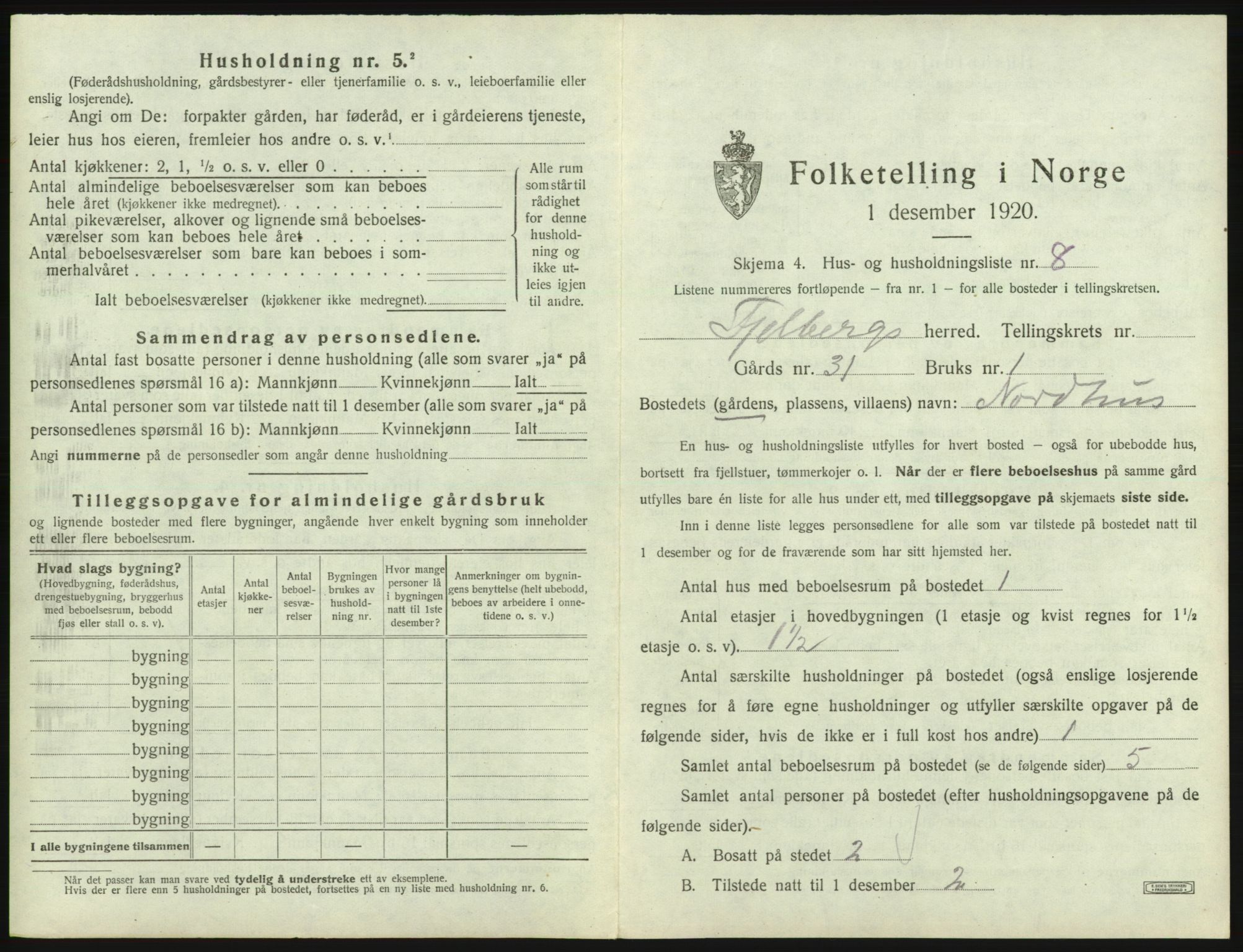 SAB, 1920 census for Fjelberg, 1920, p. 139