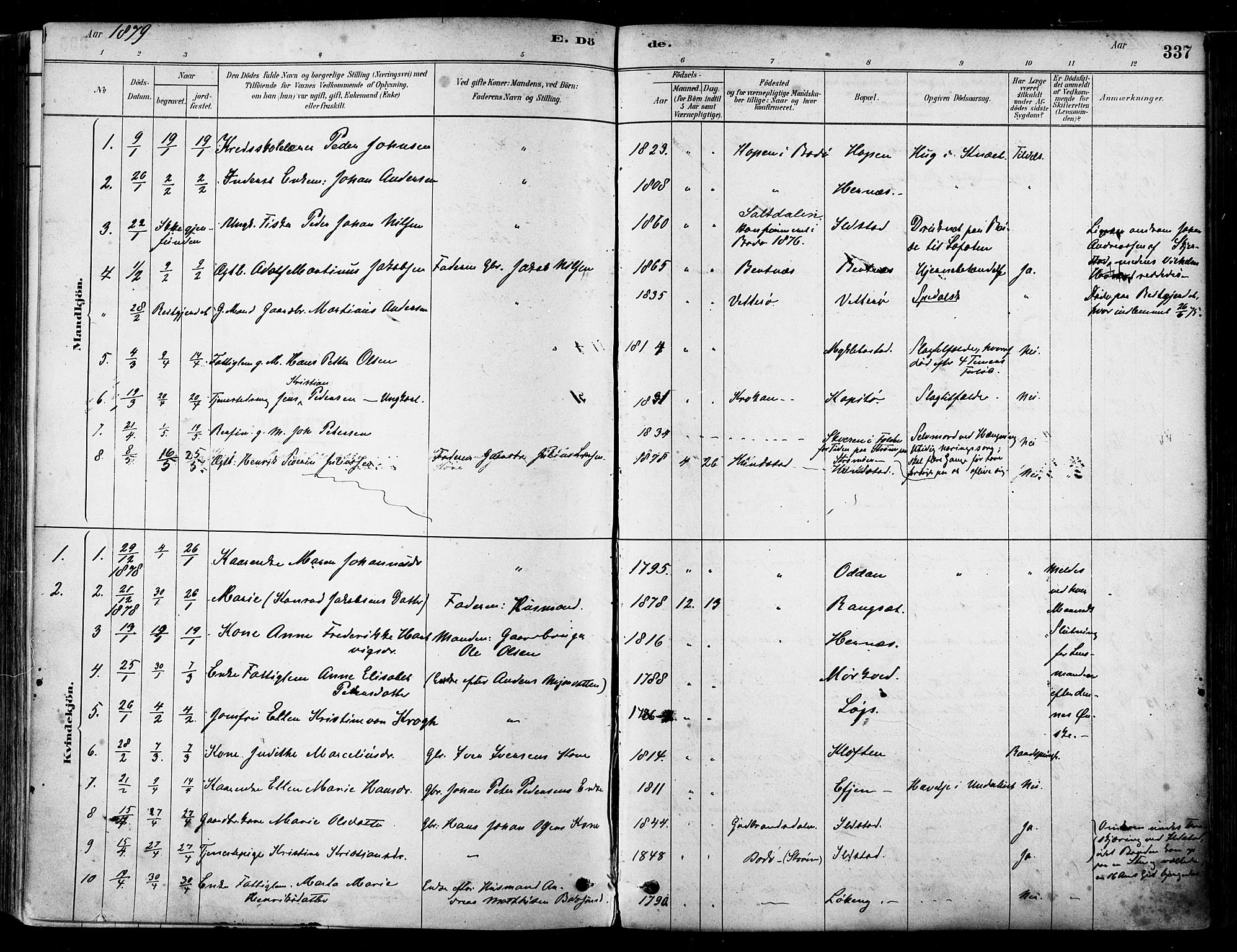Ministerialprotokoller, klokkerbøker og fødselsregistre - Nordland, SAT/A-1459/802/L0054: Parish register (official) no. 802A01, 1879-1893, p. 337