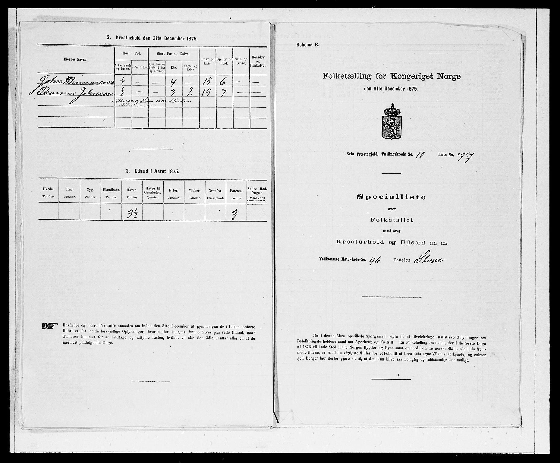 SAB, 1875 Census for 1441P Selje, 1875, p. 1374