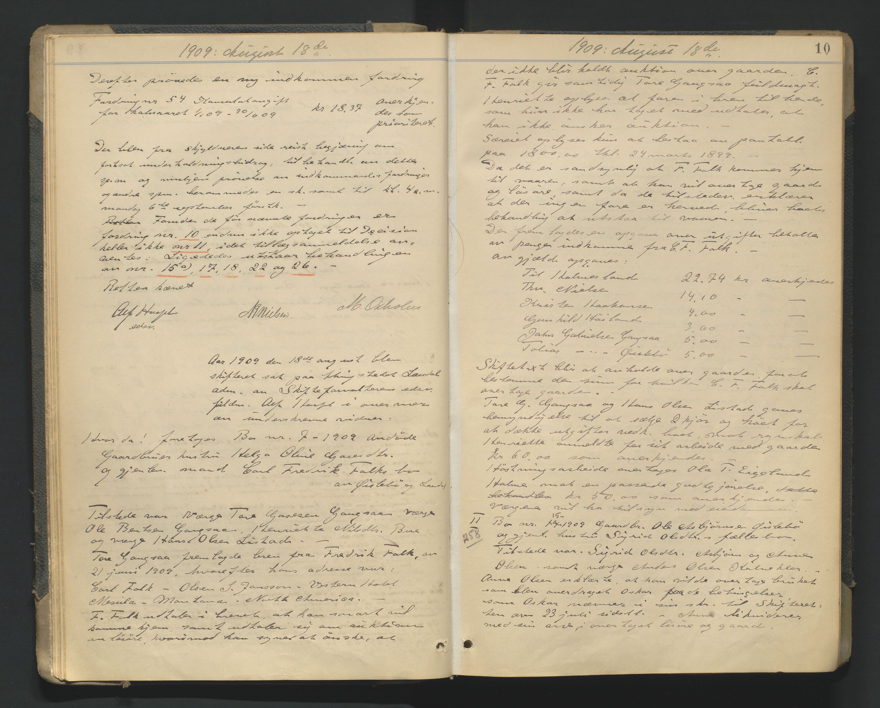 Mandal sorenskriveri, AV/SAK-1221-0005/001/H/Hc/L0081: Skifteforhandlingsprotokoll nr 13, 1909-1913, p. 10