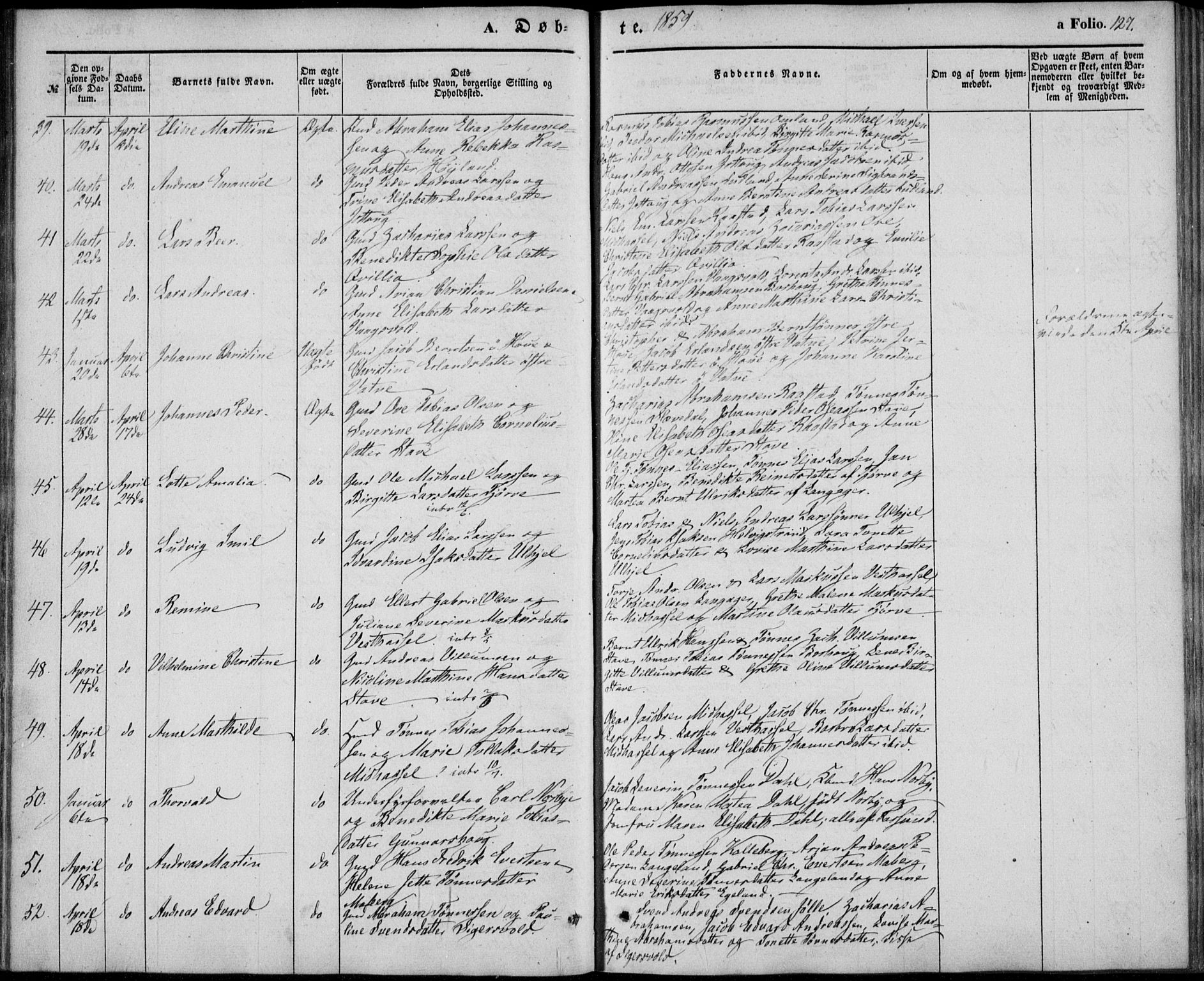 Lista sokneprestkontor, AV/SAK-1111-0027/F/Fb/L0002: Parish register (copy) no. B 2, 1847-1862, p. 127