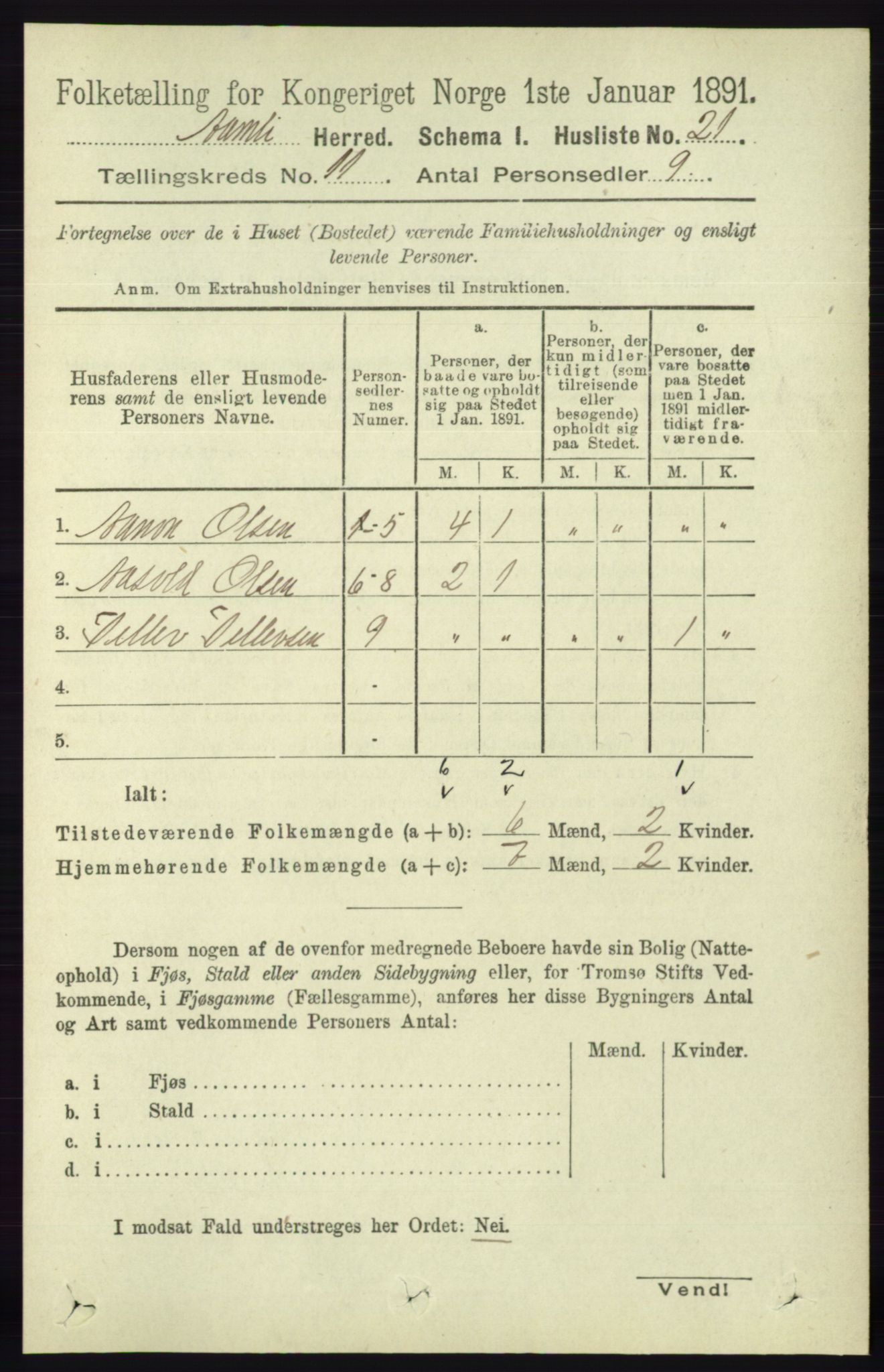 RA, 1891 census for 0929 Åmli, 1891, p. 1843