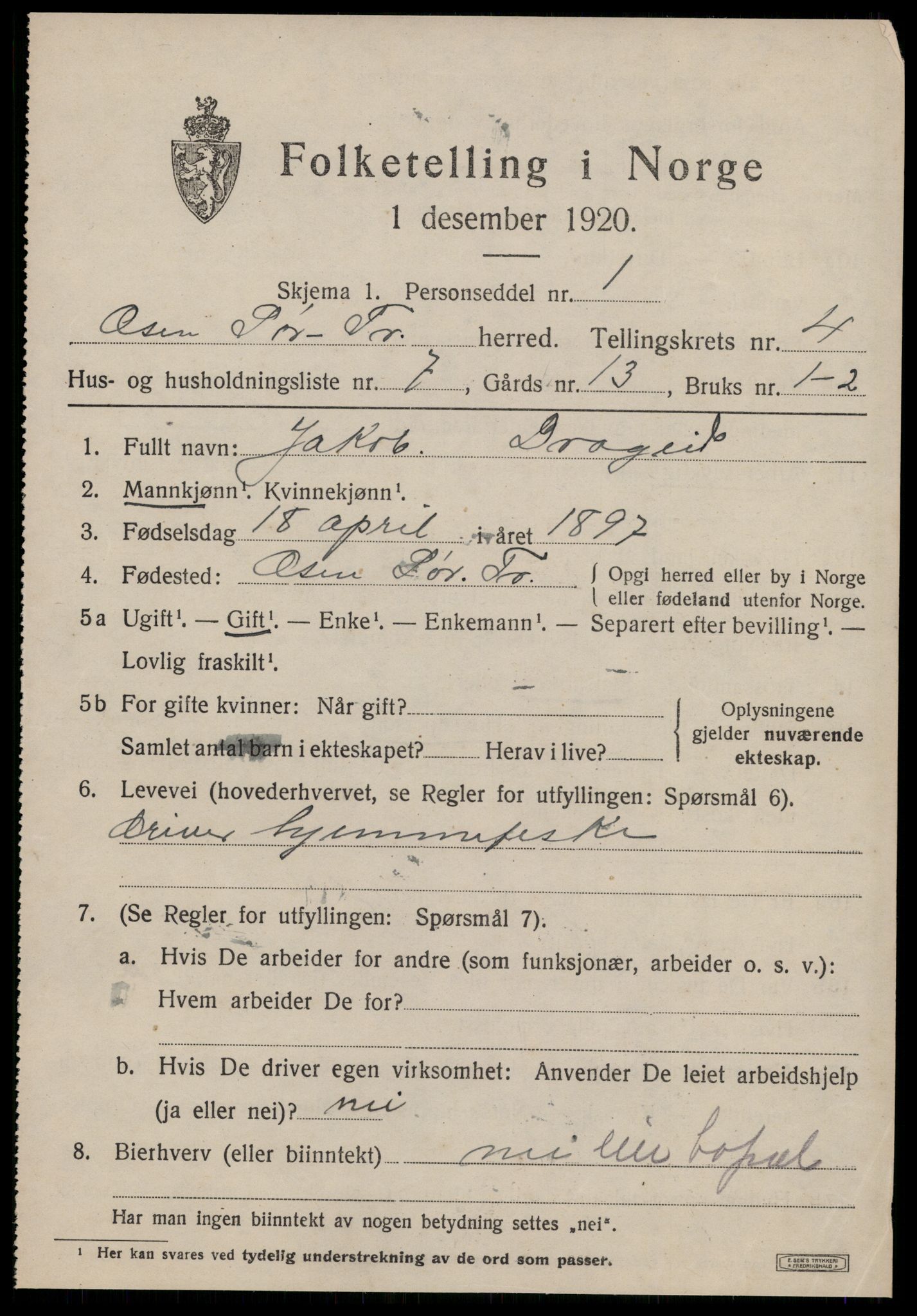 SAT, 1920 census for Osen, 1920, p. 1631