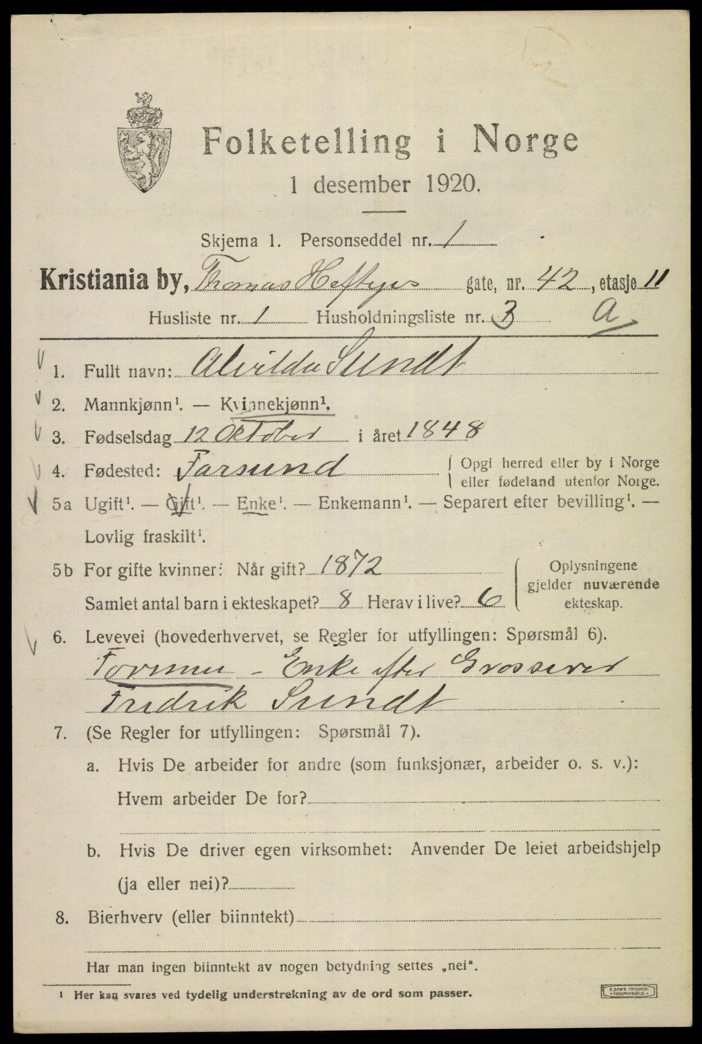 SAO, 1920 census for Kristiania, 1920, p. 571537