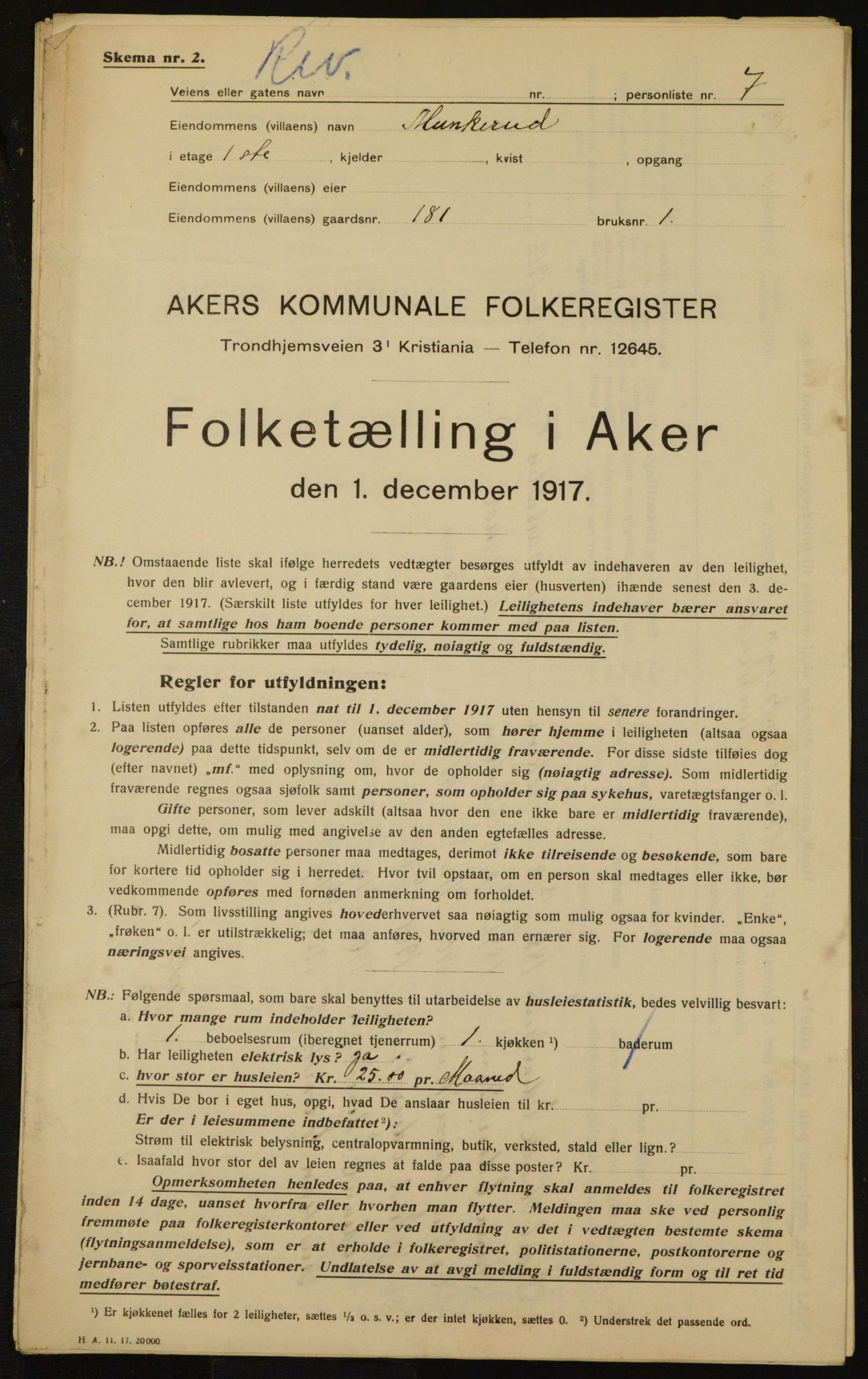 OBA, Municipal Census 1917 for Aker, 1917, p. 18569