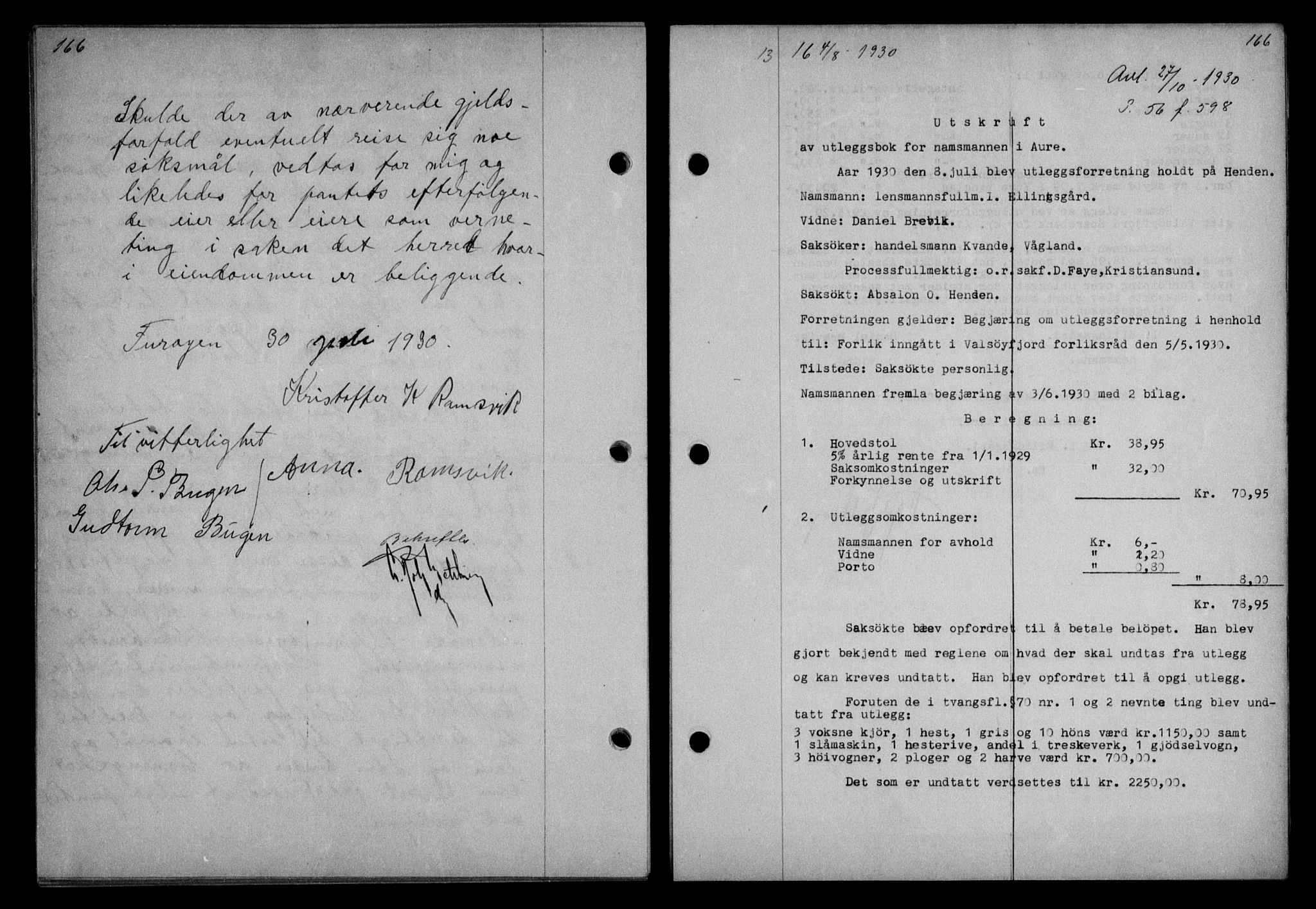 Nordmøre sorenskriveri, AV/SAT-A-4132/1/2/2Ca/L0070: Mortgage book no. 60, 1930-1930, Deed date: 04.08.1930