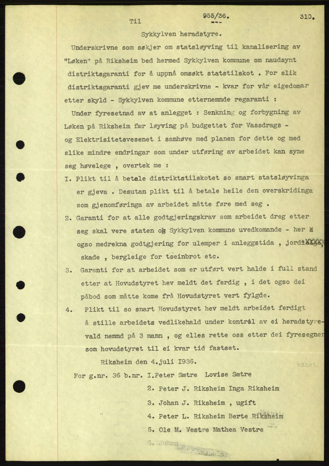 Nordre Sunnmøre sorenskriveri, SAT/A-0006/1/2/2C/2Ca: Mortgage book no. B1-6, 1938-1942, Diary no: : 955/1936