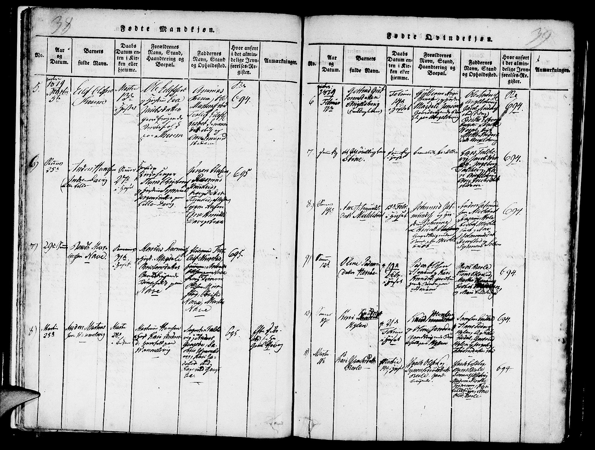 Davik sokneprestembete, AV/SAB-A-79701/H/Haa/Haaa/L0003: Parish register (official) no. A 3, 1816-1830, p. 38-39