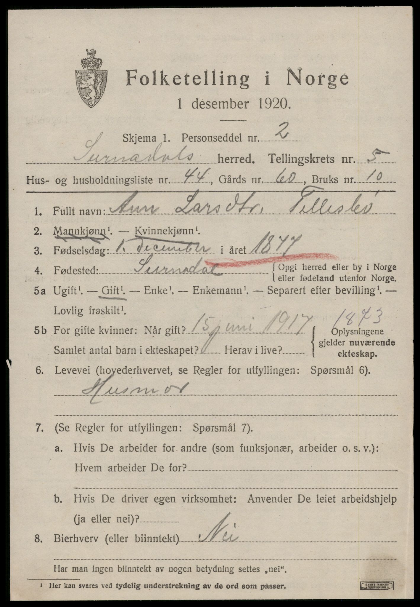 SAT, 1920 census for Surnadal, 1920, p. 4291