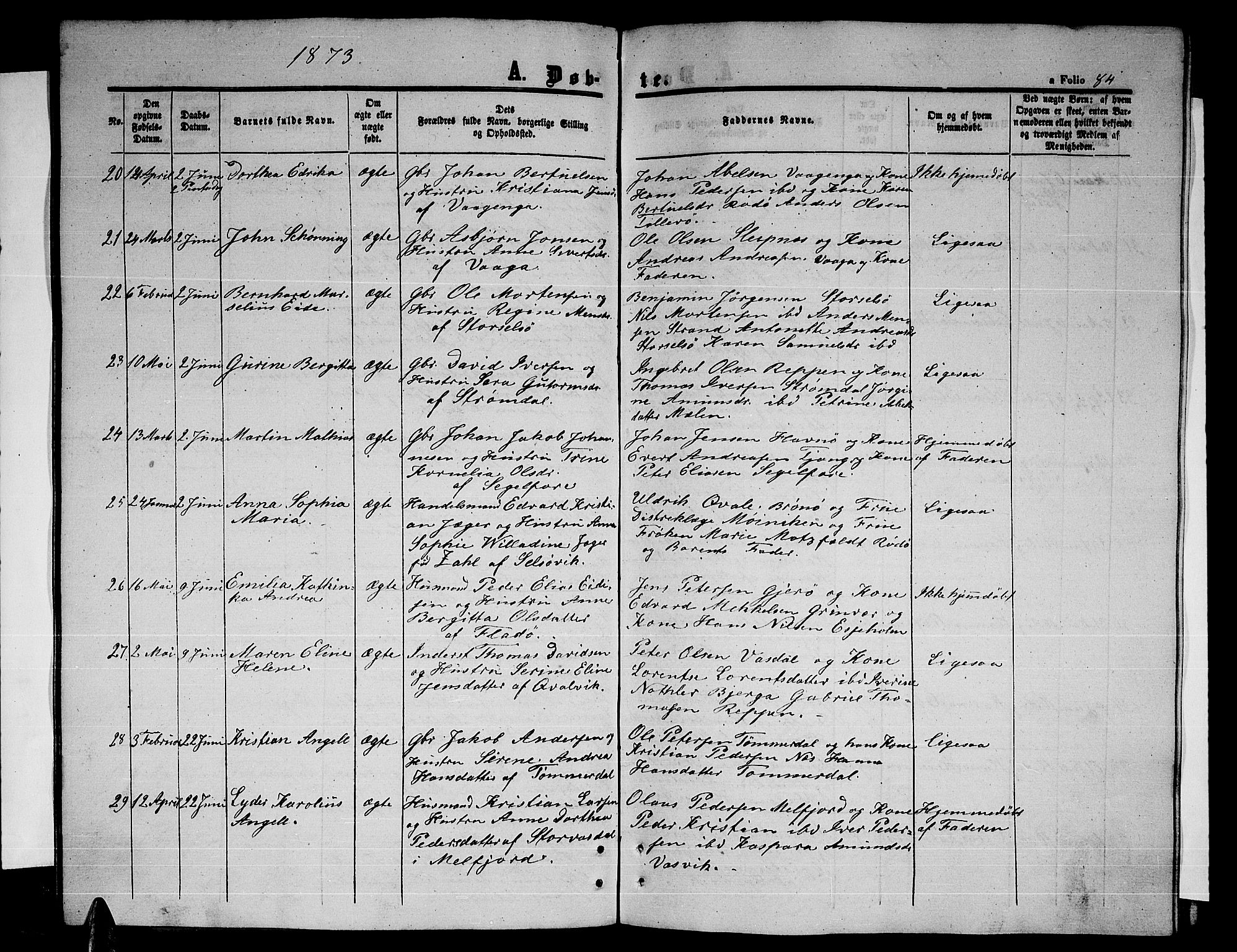 Ministerialprotokoller, klokkerbøker og fødselsregistre - Nordland, SAT/A-1459/841/L0619: Parish register (copy) no. 841C03, 1856-1876, p. 84