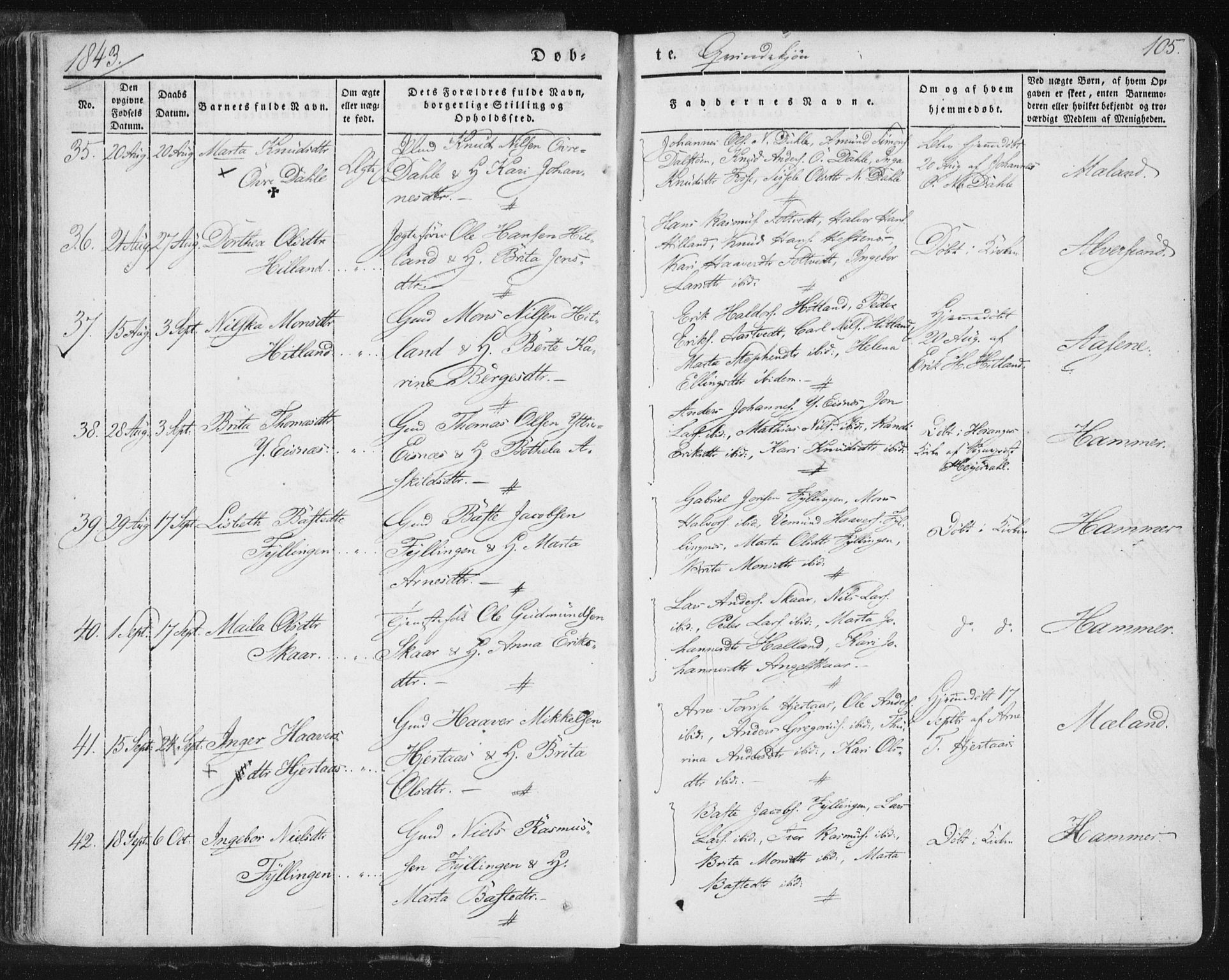 Hamre sokneprestembete, AV/SAB-A-75501/H/Ha/Haa/Haaa/L0012: Parish register (official) no. A 12, 1834-1845, p. 105