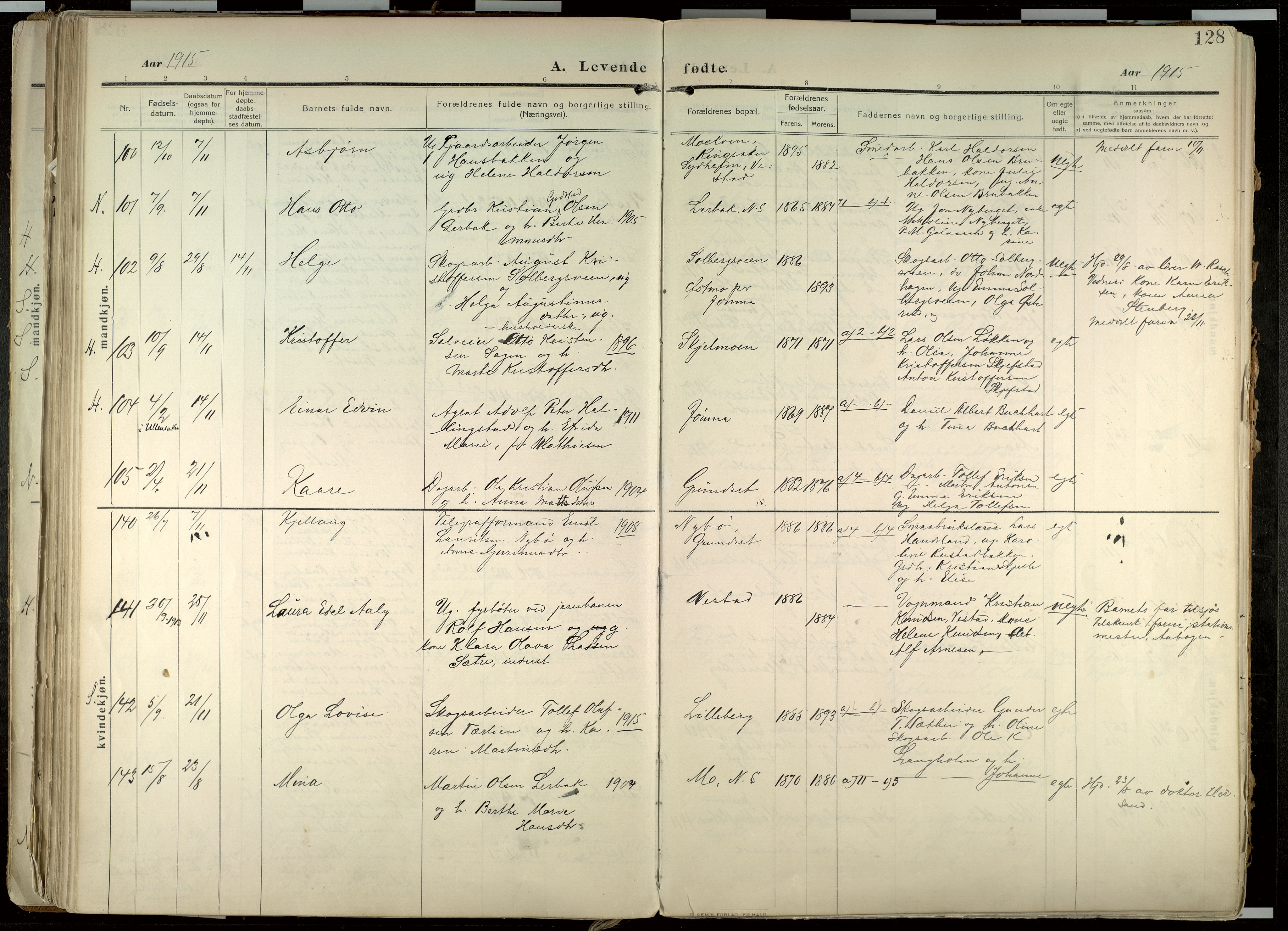 Elverum prestekontor, AV/SAH-PREST-044/H/Ha/Haa/L0020: Parish register (official) no. 20, 1909-1921, p. 128