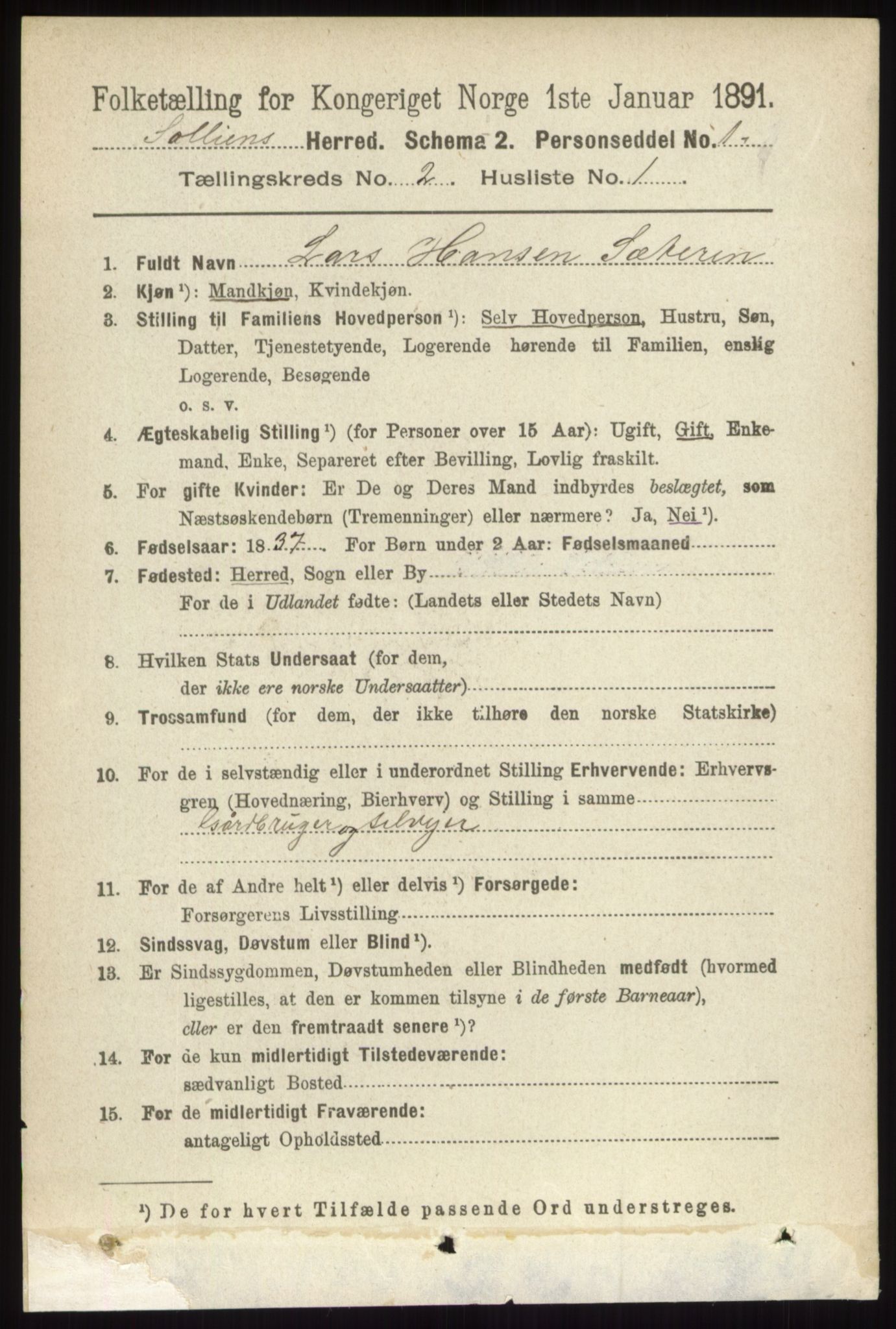 RA, 1891 census for 0431 Sollia, 1891, p. 413