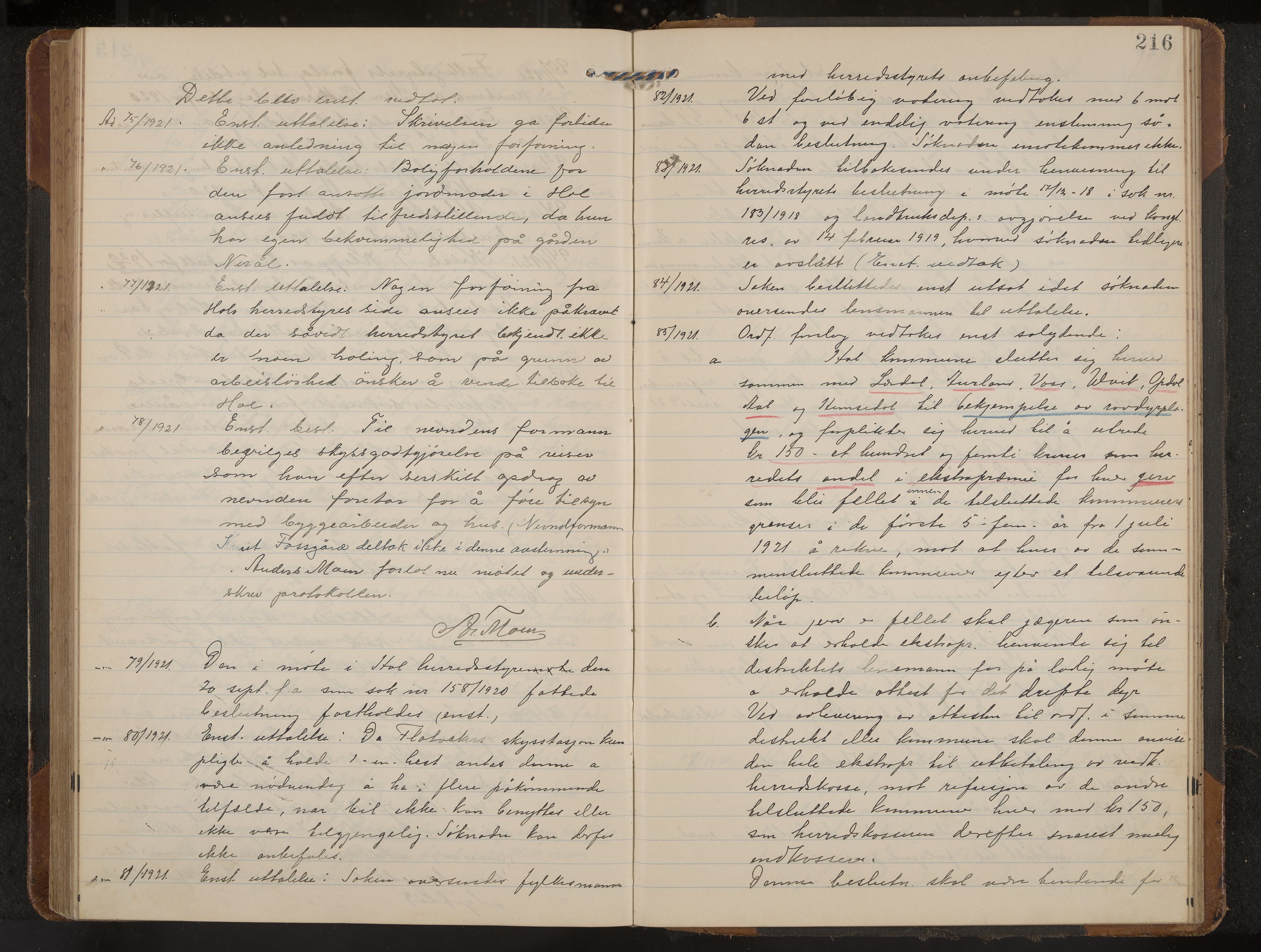 Hol formannskap og sentraladministrasjon, IKAK/0620021-1/A/L0006: Møtebok, 1916-1922, p. 216