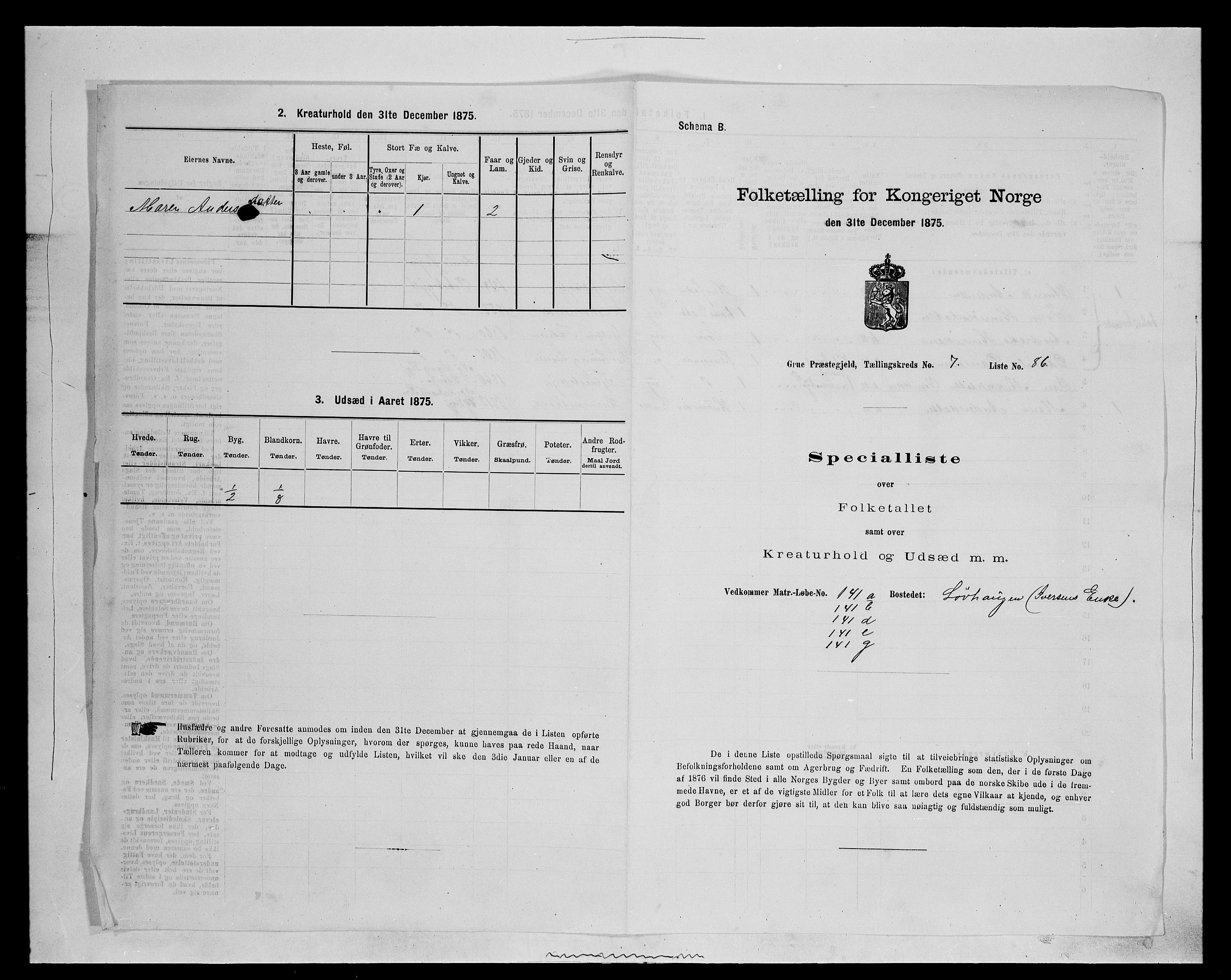 SAH, 1875 census for 0423P Grue, 1875, p. 1402