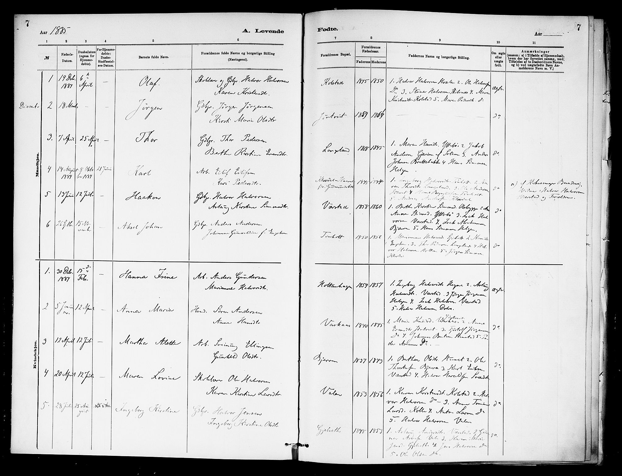 Holla kirkebøker, SAKO/A-272/F/Fa/L0009: Parish register (official) no. 9, 1881-1897, p. 7