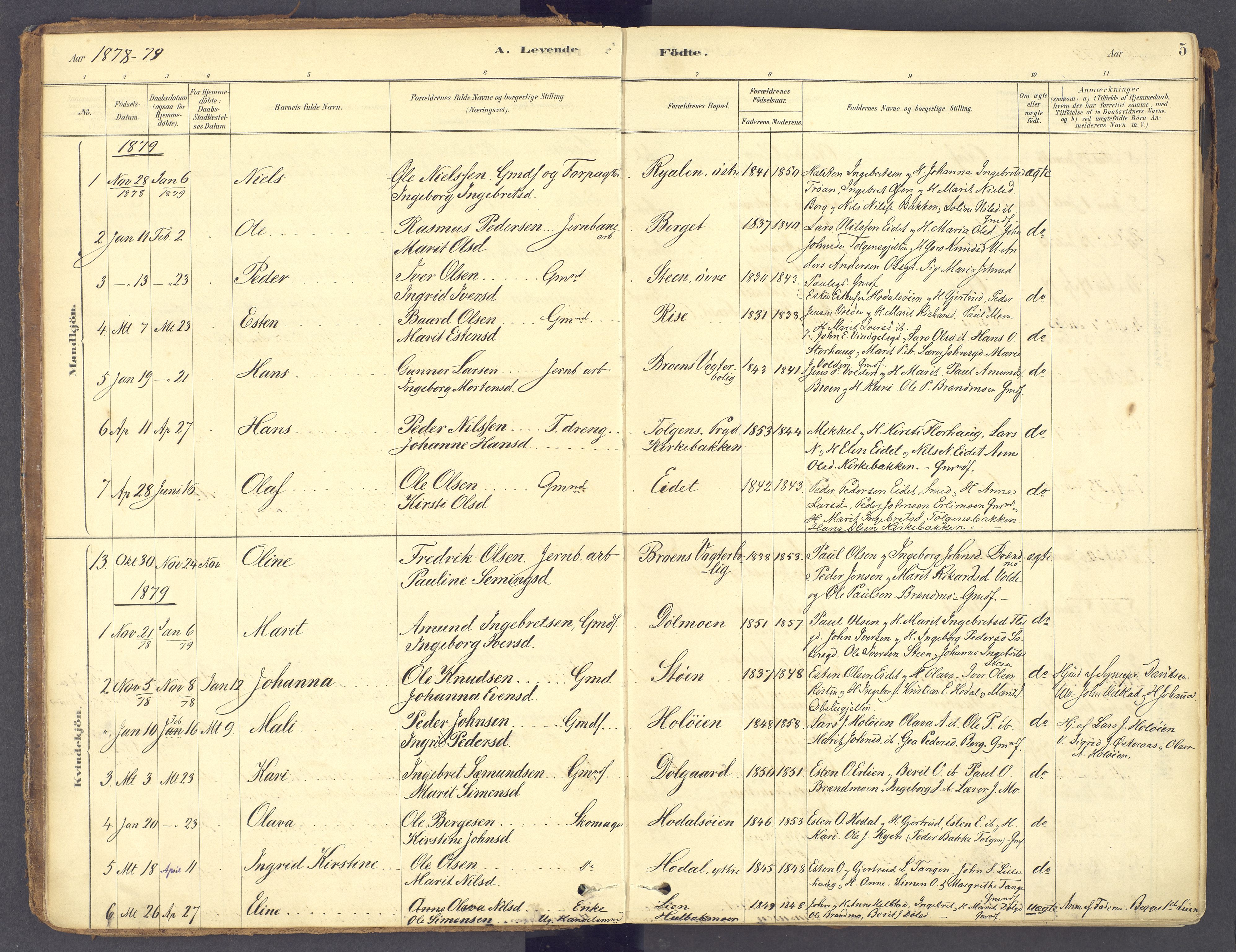 Tolga prestekontor, AV/SAH-PREST-062/K/L0011: Parish register (official) no. 11, 1877-1920, p. 5