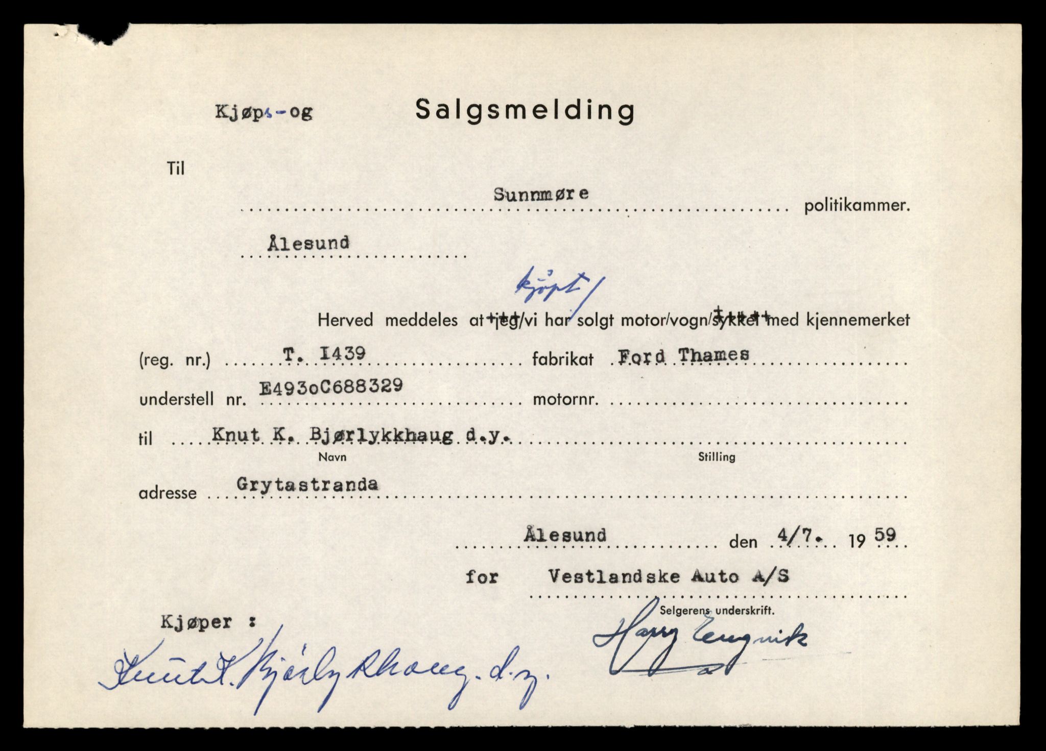 Møre og Romsdal vegkontor - Ålesund trafikkstasjon, AV/SAT-A-4099/F/Fe/L0012: Registreringskort for kjøretøy T 1290 - T 1450, 1927-1998, p. 3218