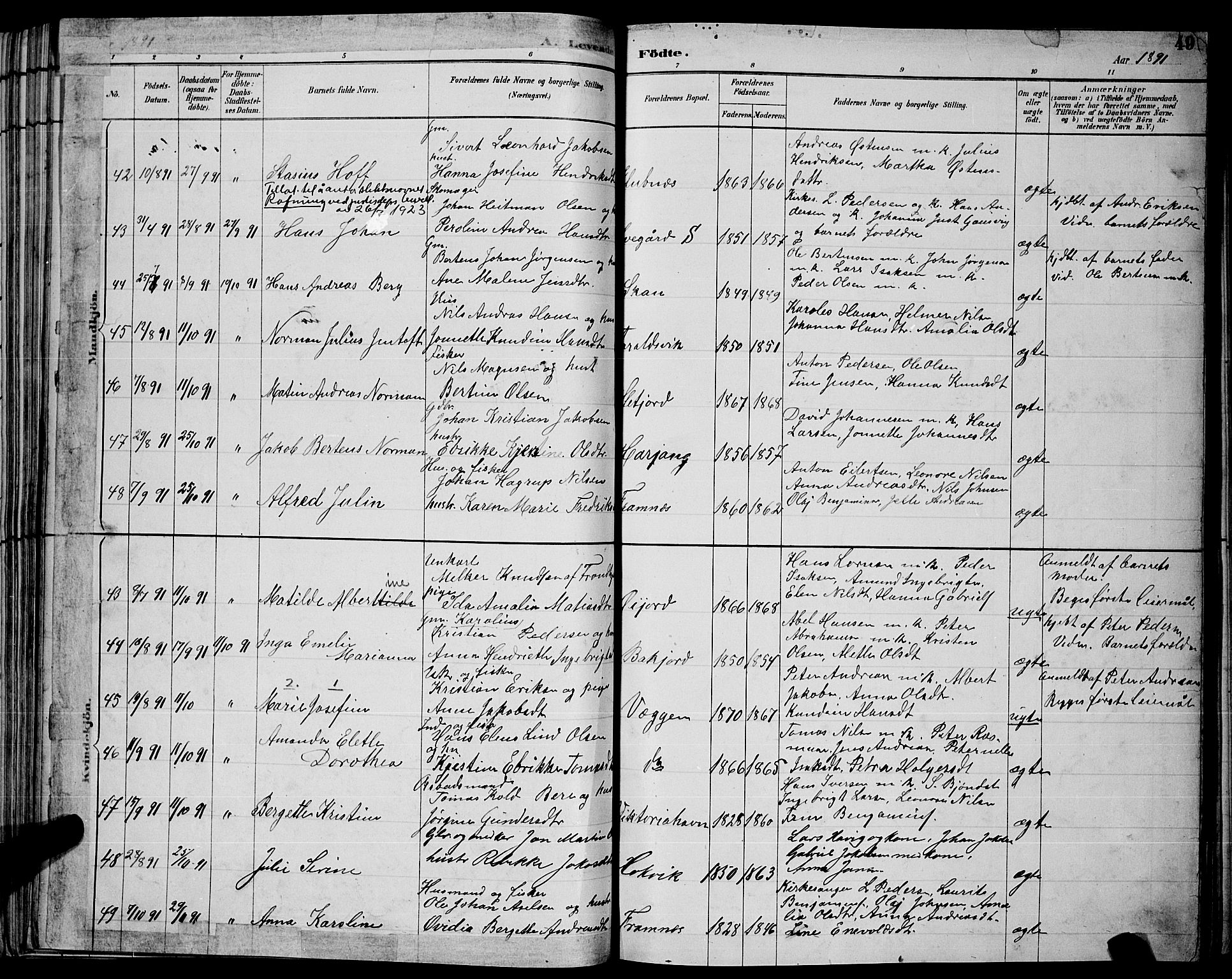 Ministerialprotokoller, klokkerbøker og fødselsregistre - Nordland, AV/SAT-A-1459/866/L0952: Parish register (copy) no. 866C01, 1886-1899, p. 49