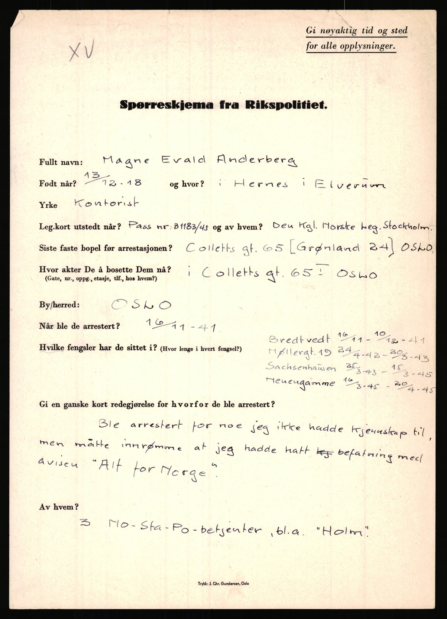 Rikspolitisjefen, AV/RA-S-1560/L/L0001: Abelseth, Rudolf - Berentsen, Odd, 1940-1945, p. 275