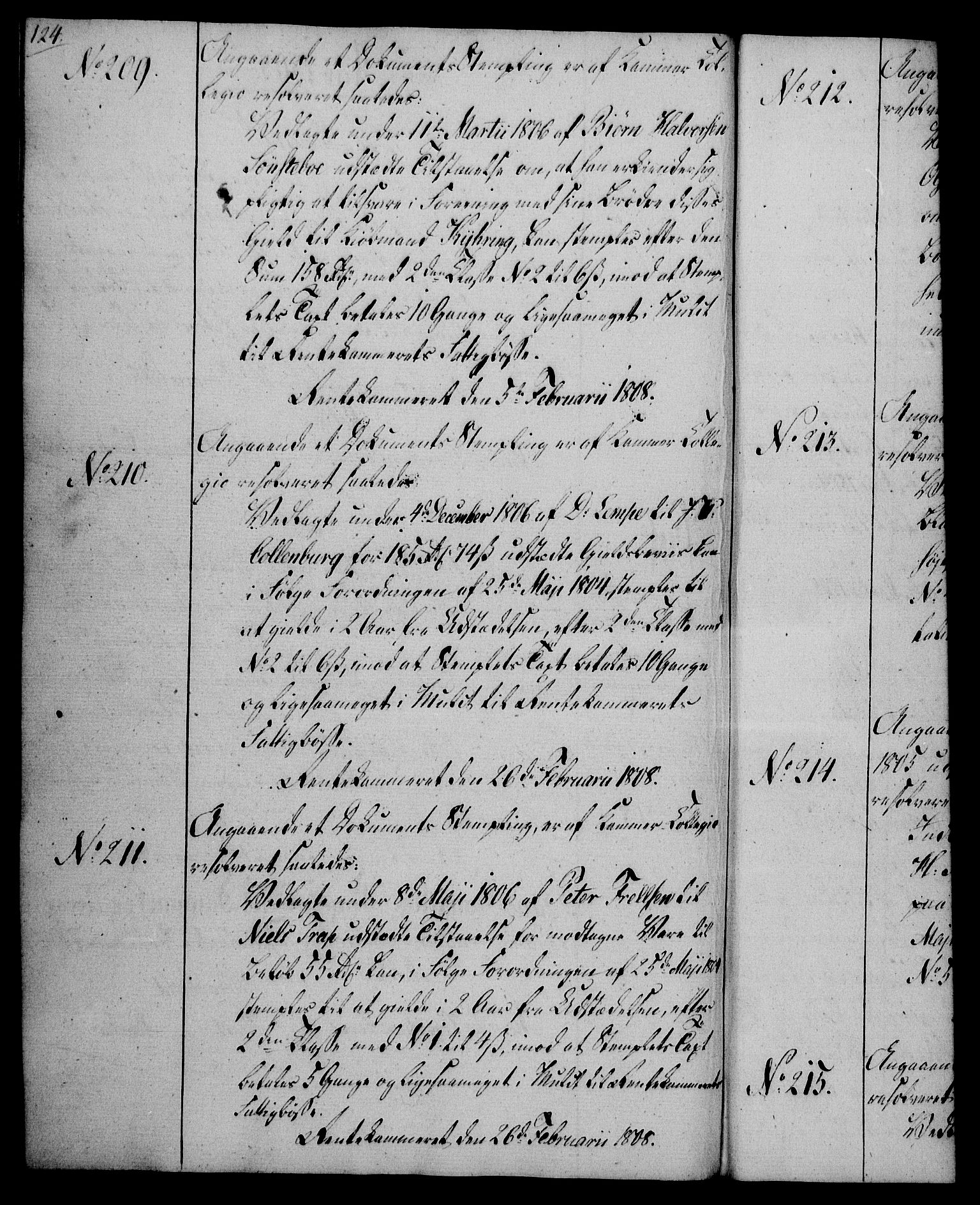 Rentekammeret, Kammerkanselliet, RA/EA-3111/G/Gg/Gga/L0019: Norsk ekspedisjonsprotokoll med register (merket RK 53.19), 1807-1810, p. 124
