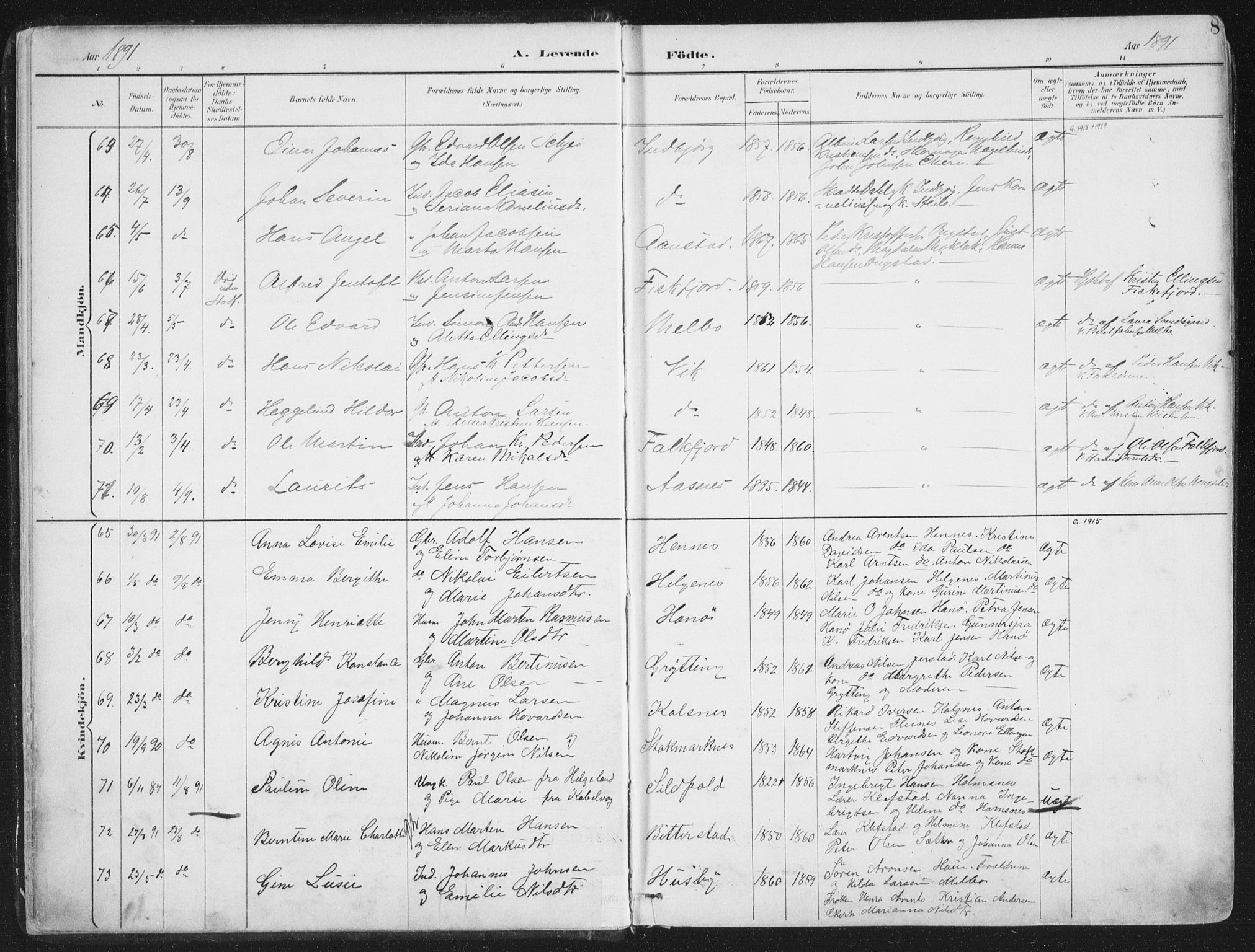 Ministerialprotokoller, klokkerbøker og fødselsregistre - Nordland, AV/SAT-A-1459/888/L1246: Parish register (official) no. 888A12, 1891-1903, p. 8