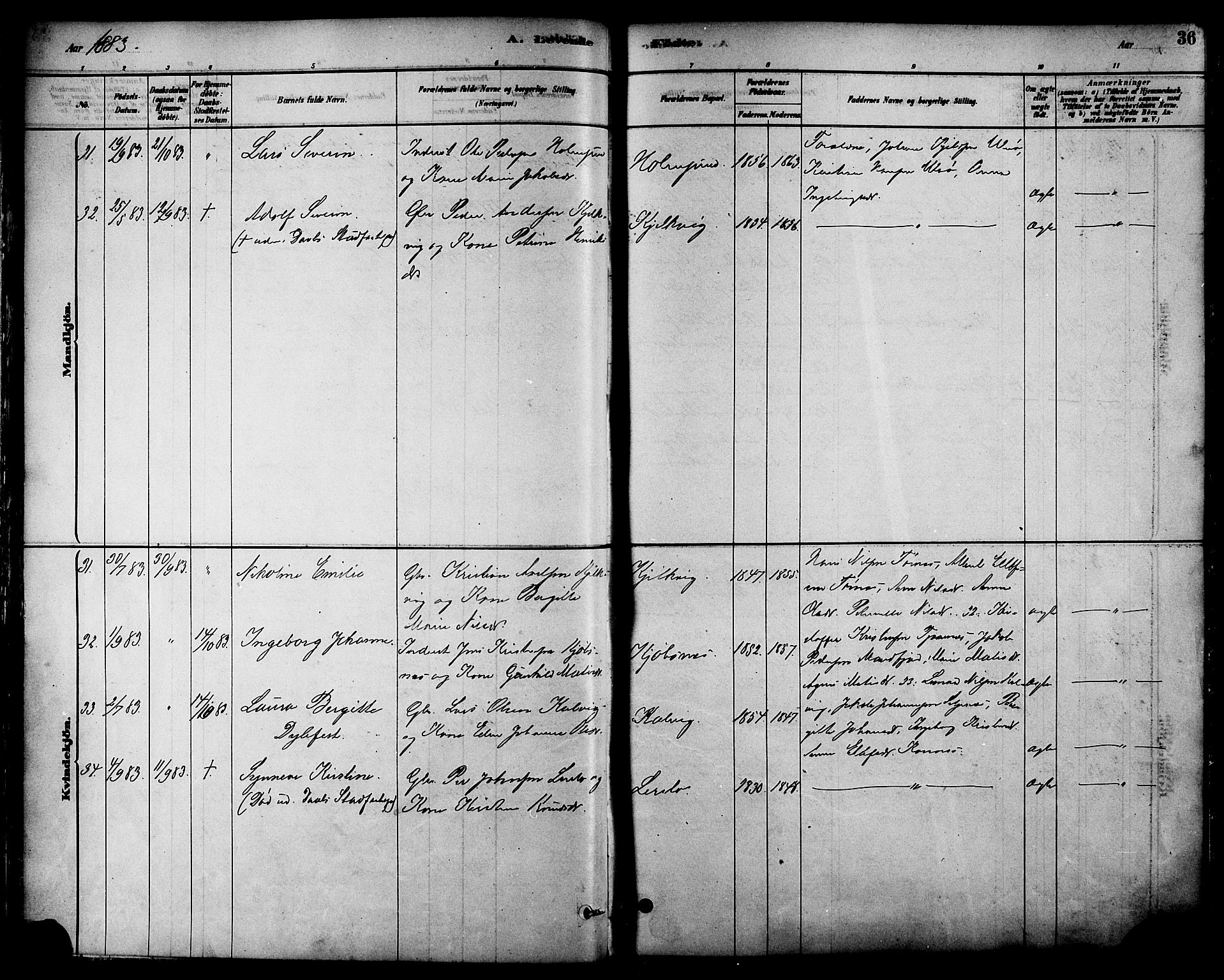 Ministerialprotokoller, klokkerbøker og fødselsregistre - Nordland, AV/SAT-A-1459/861/L0868: Parish register (official) no. 861A03, 1879-1889, p. 36