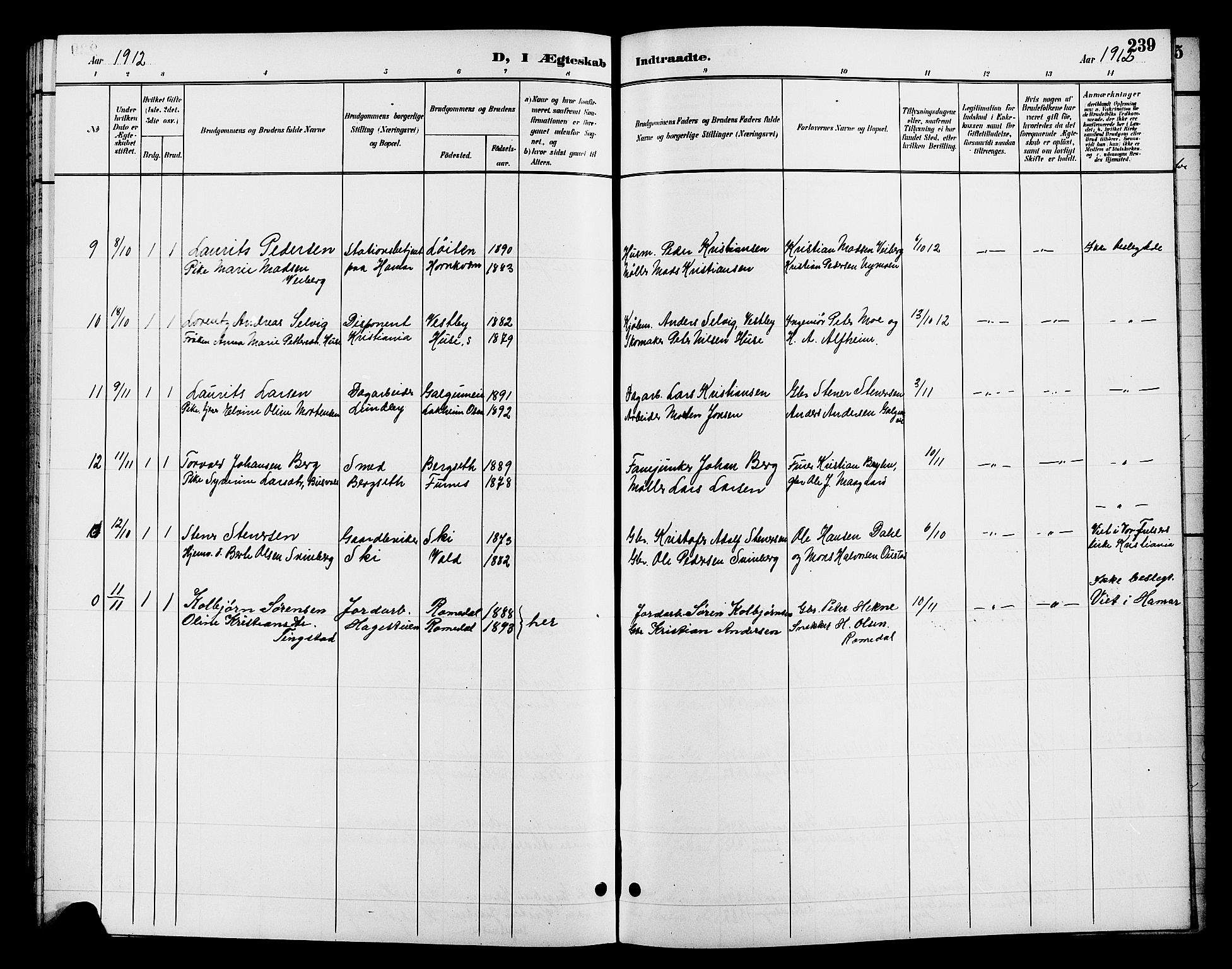 Romedal prestekontor, SAH/PREST-004/L/L0012: Parish register (copy) no. 12, 1896-1914, p. 239