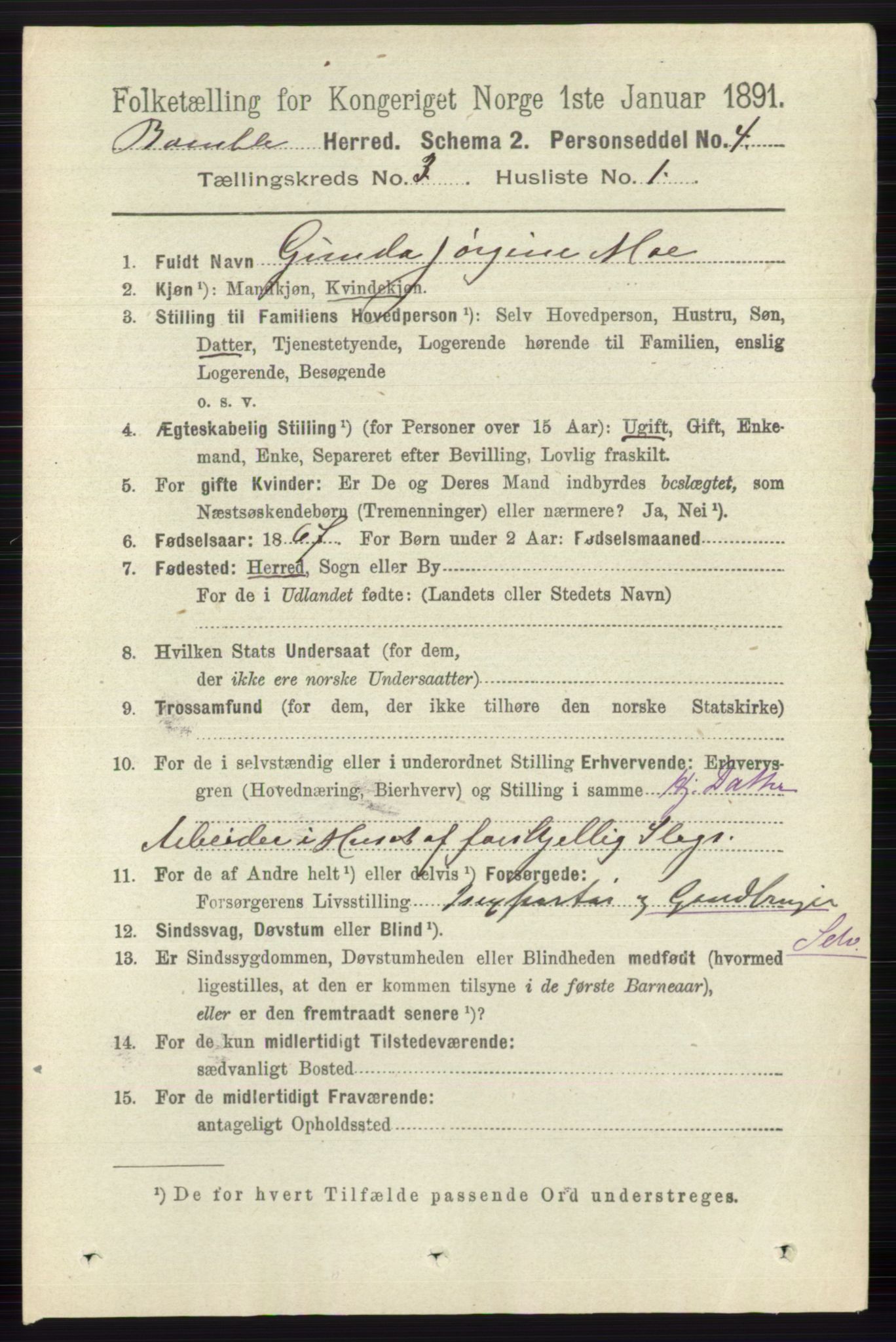 RA, 1891 census for 0814 Bamble, 1891, p. 1423