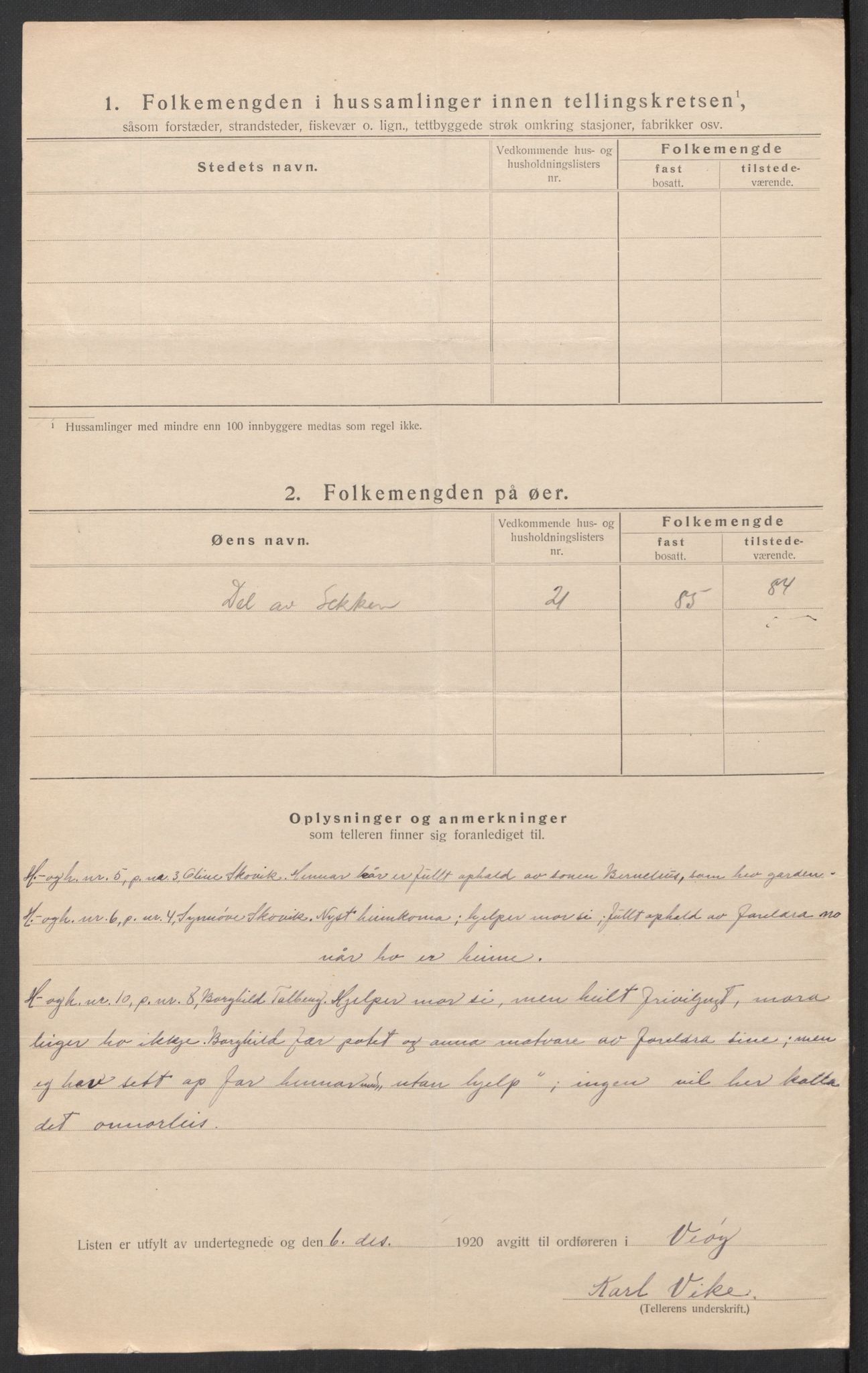 SAT, 1920 census for Veøy, 1920, p. 11