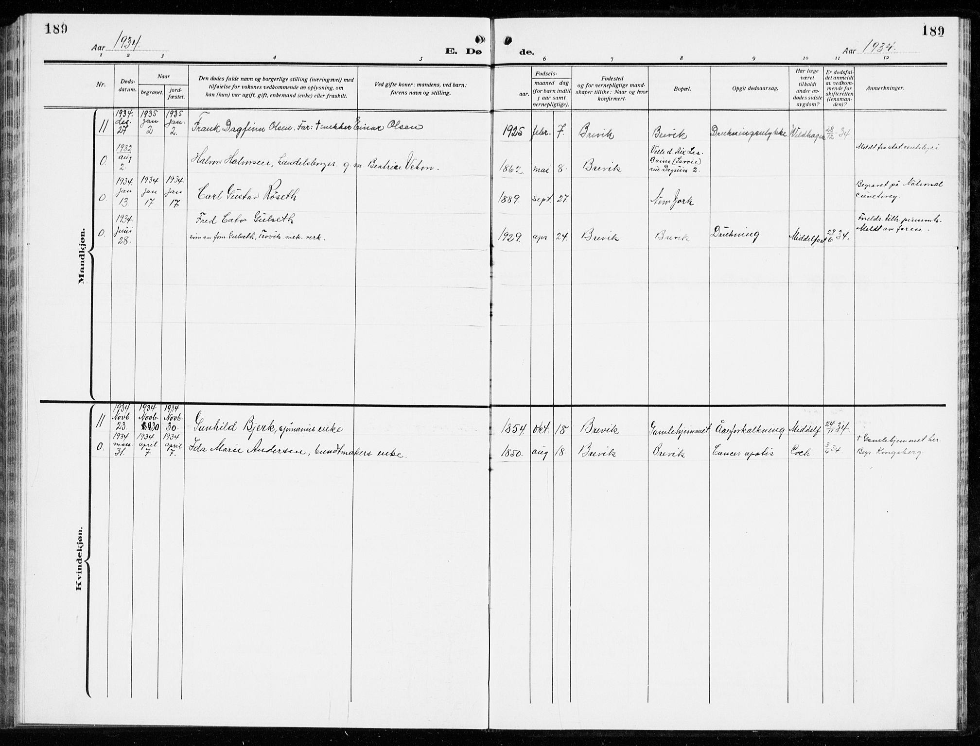 Brevik kirkebøker, AV/SAKO-A-255/G/Ga/L0006: Parish register (copy) no. 6, 1922-1940, p. 189